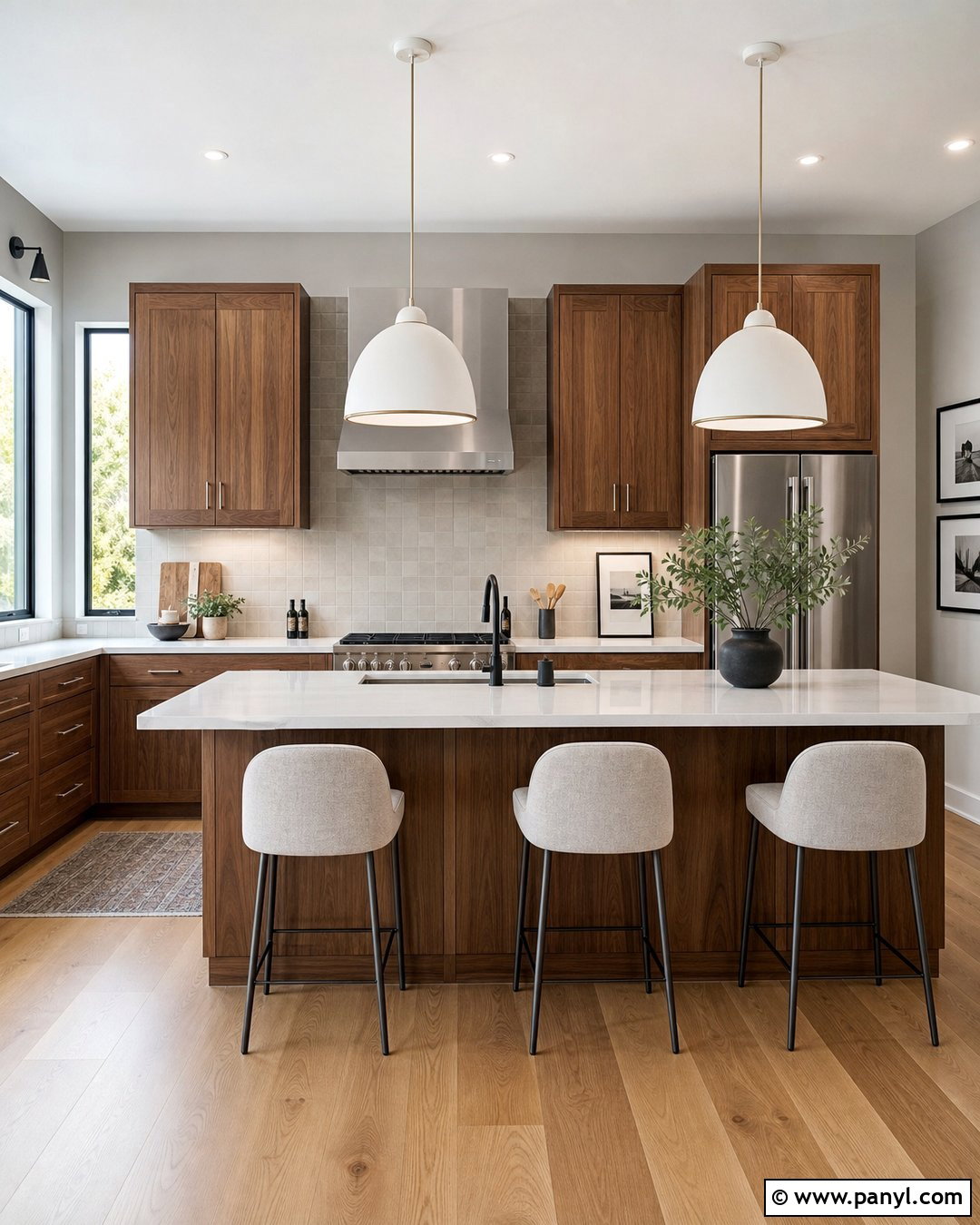Light Gray Kitchen Walls With Walnut Cabinets - 25 Kitchen Wall Color With Natural Wood Cabinet Ideas