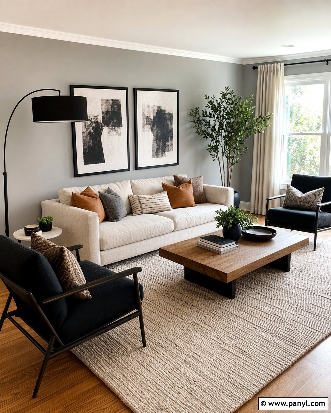 Light Gray Living Room With Black Accent Chairs - 20 Light Gray Walls With Black Furniture Ideas