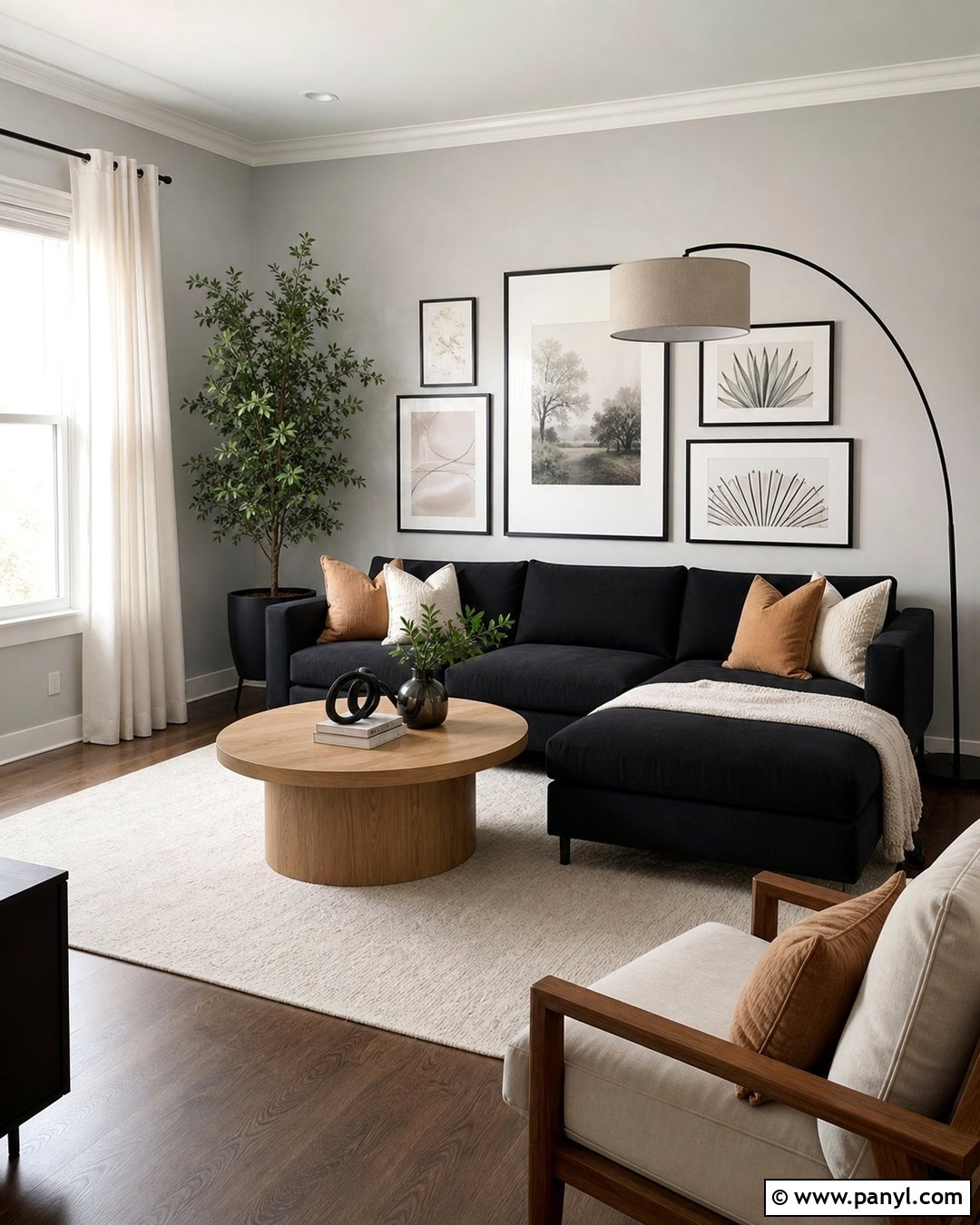 Light Gray Living Room With Black Sofa - 20 Light Gray Walls With Black Furniture Ideas