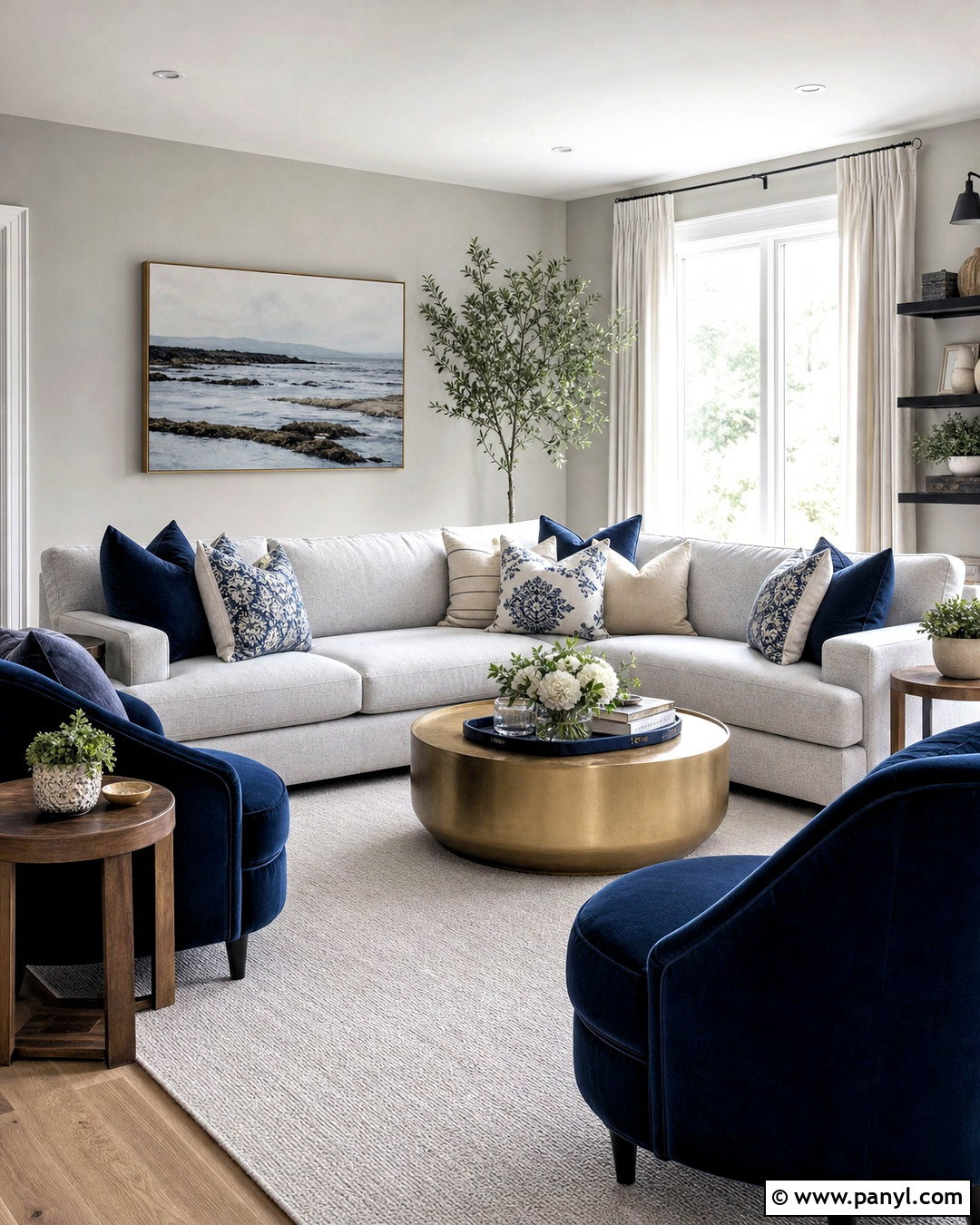 Light Gray Living Room With Navy Accents - 20 light gray room ideas
