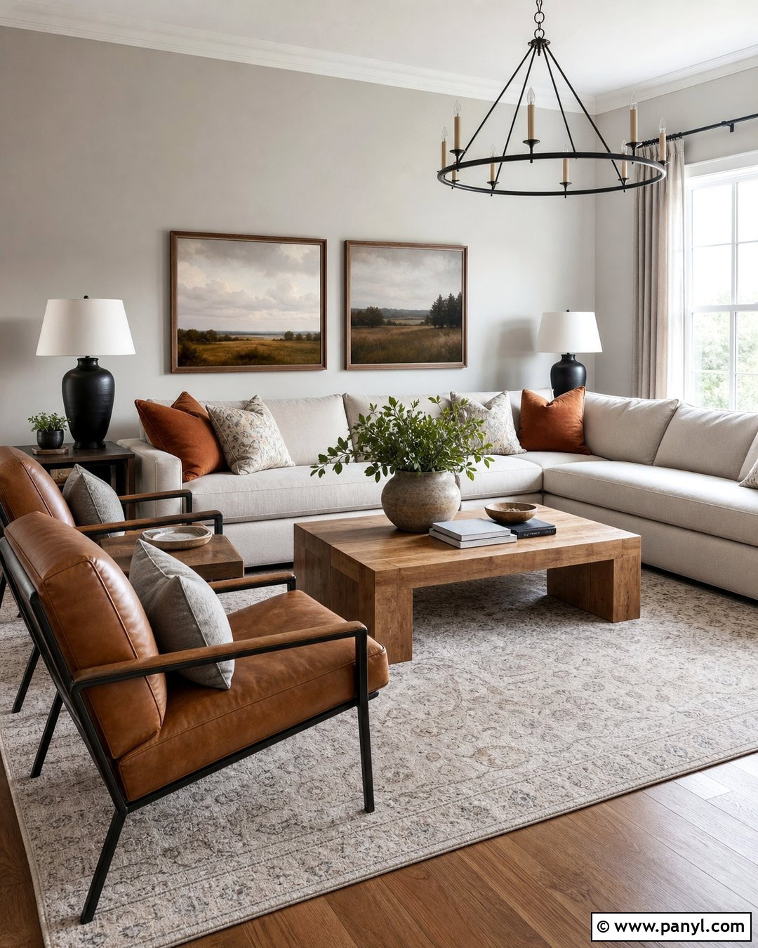Light Gray Living Room With Warm Wood - 25 Room With Gray Walls
