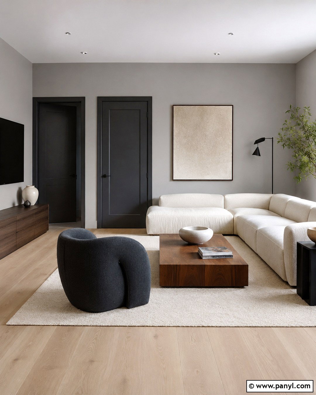 Light Gray Minimalist Room With Dark Gray Doors - 20 Light Gray Walls With Dark Gray Doors