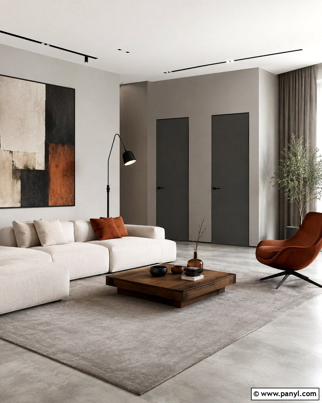 Light Gray Modern Room With Dark Gray Flush Doors - 20 Light Gray Walls With Dark Gray Doors