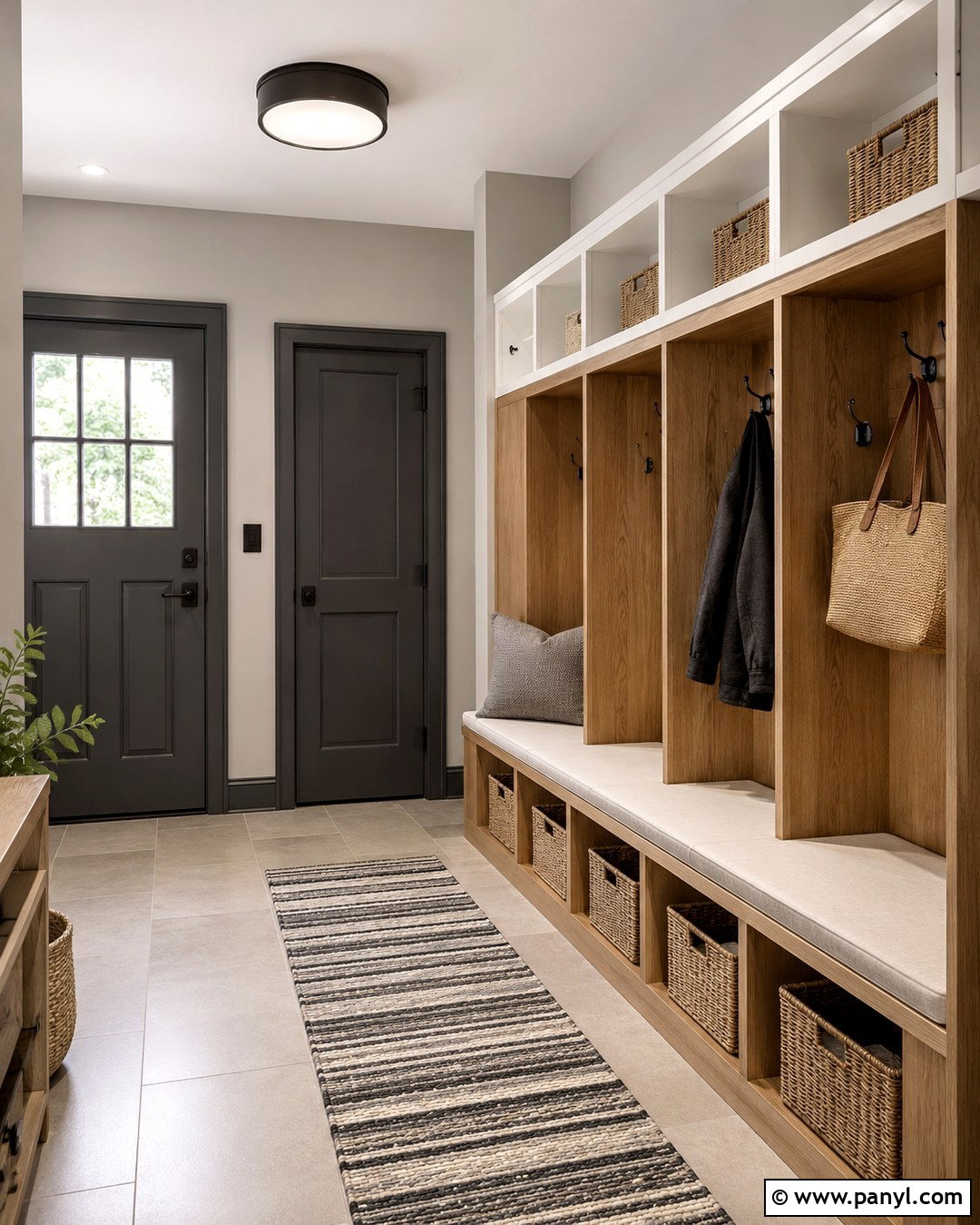Light Gray Mudroom With Dark Gray Doors - 20 Light Gray Walls With Dark Gray Doors
