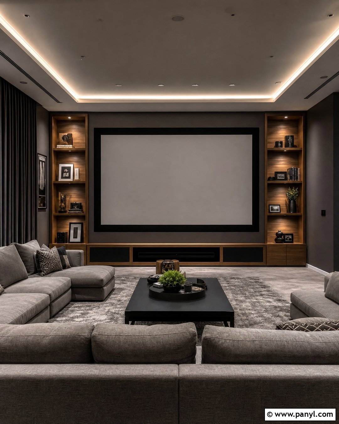 Light Gray Projector Wall With Black Border - 20 Projector Wall Color Ideas