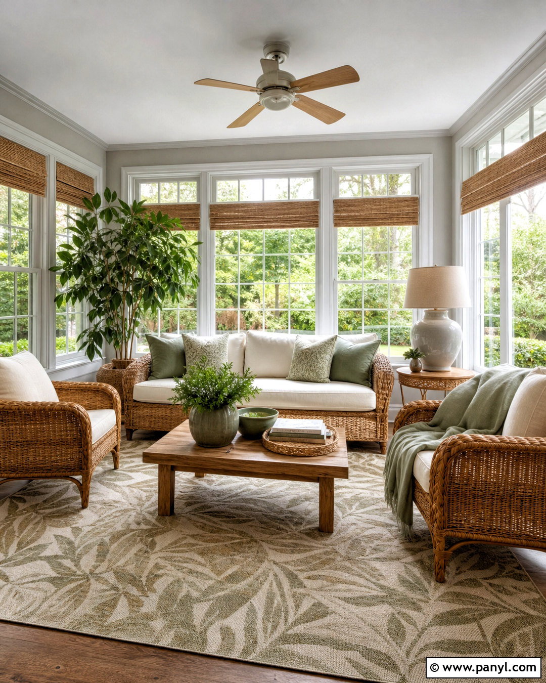 Light Gray Sunroom With Woven Furniture - 20 light gray room ideas