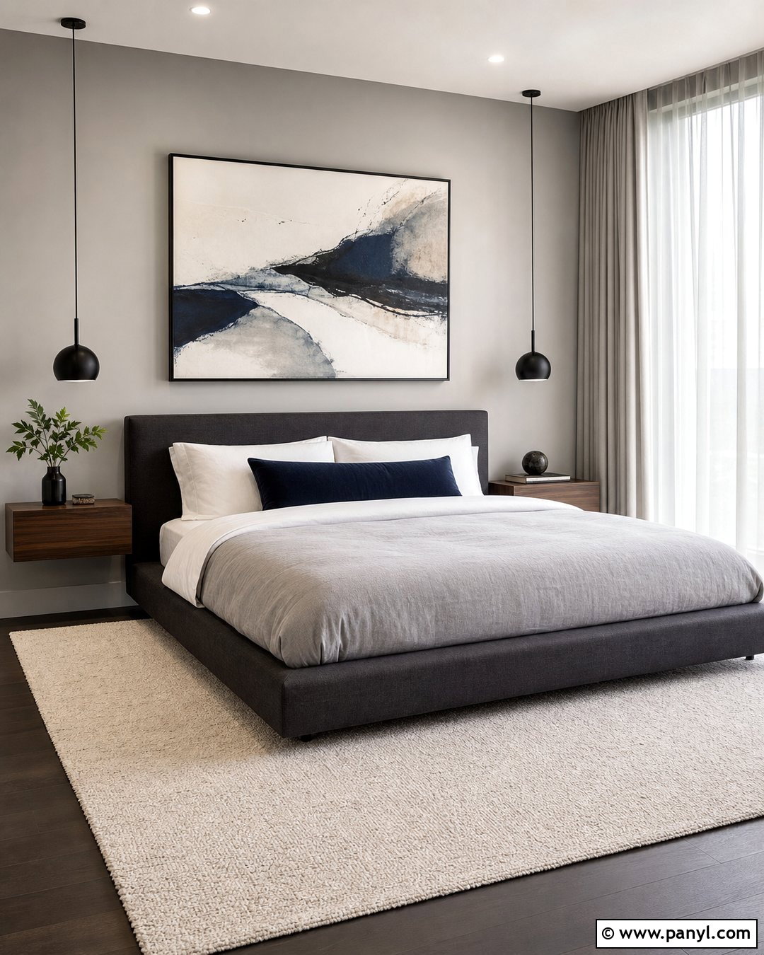 Light Gray Walls In A Modern Bedroom - 45 Light Gray Walls