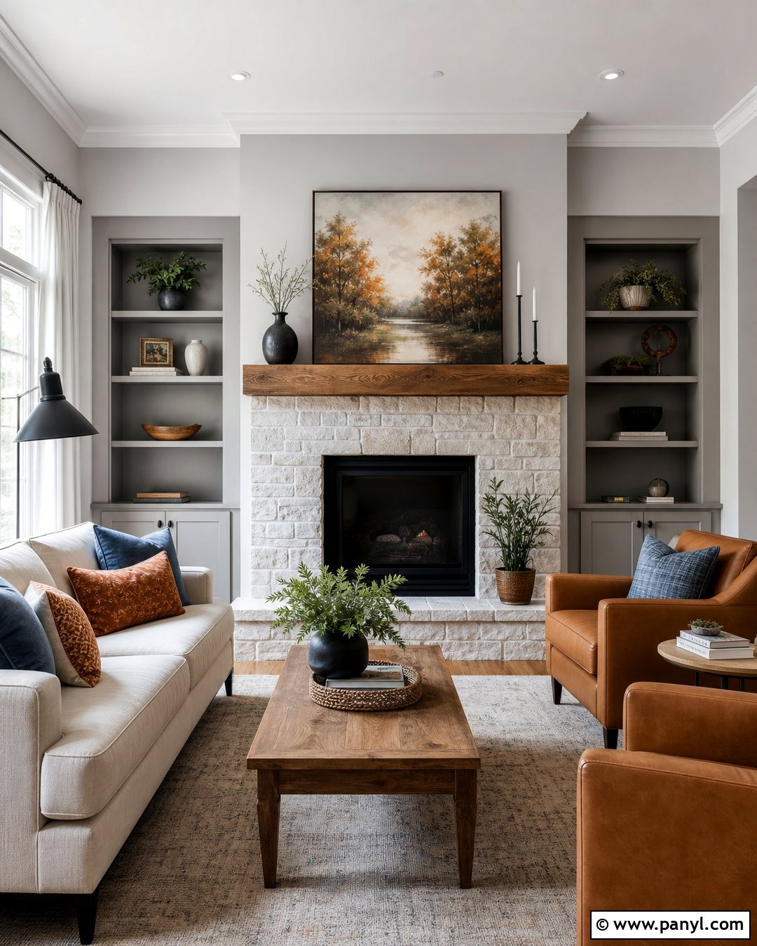 Light Gray Walls With A Fireplace - 45 Light Gray Walls