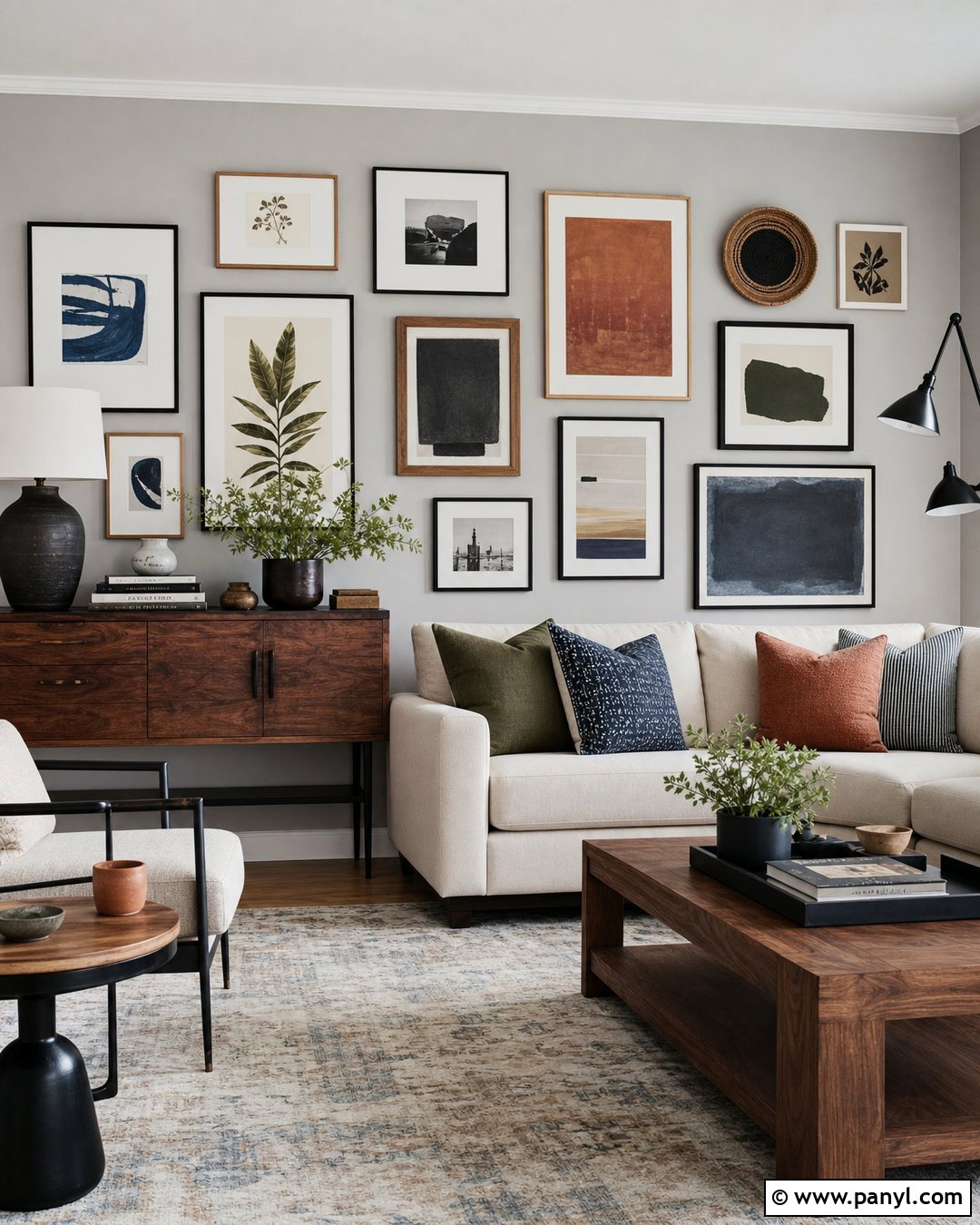 Light Gray Walls With A Gallery Wall - 45 Light Gray Walls