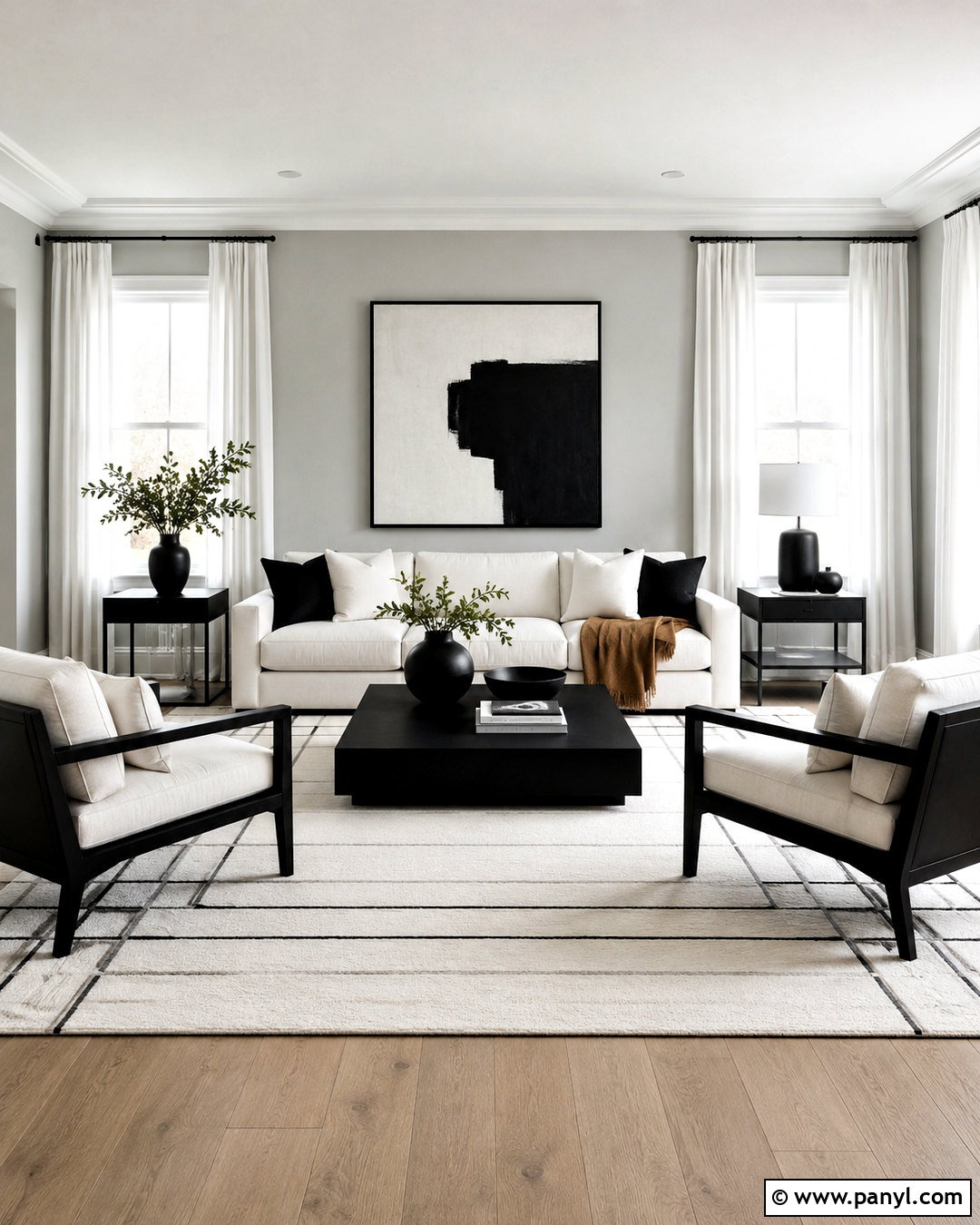 Light Gray Walls With Black And White Decor - 20 light gray walls living room ideas