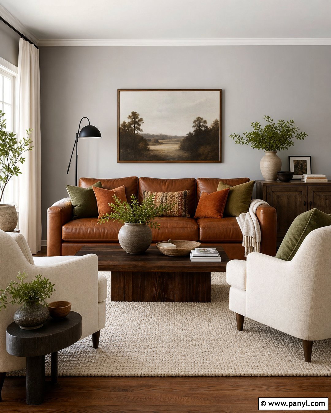 Light Gray Walls With Brown Leather - 45 Light Gray Walls