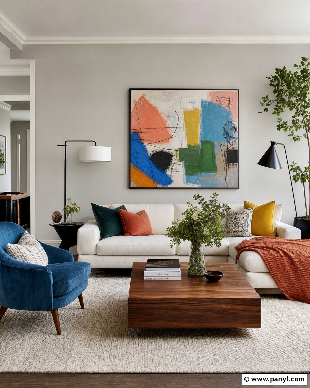 Light Gray Walls With Colorful Artwork - 45 Light Gray Walls