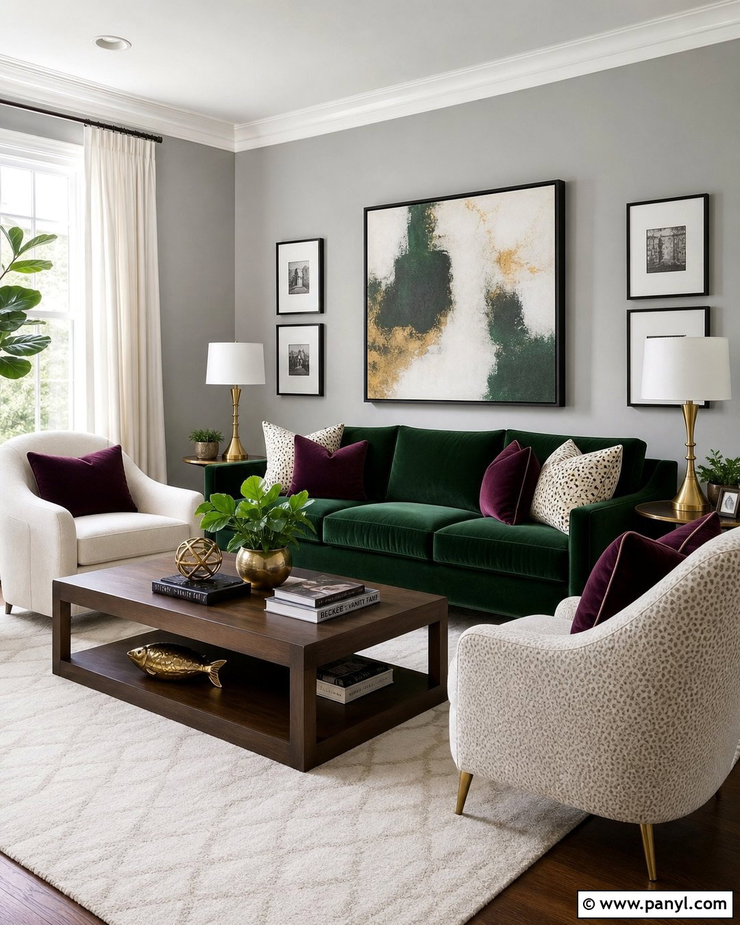 Light Gray Walls With Emerald Green - 45 Light Gray Walls