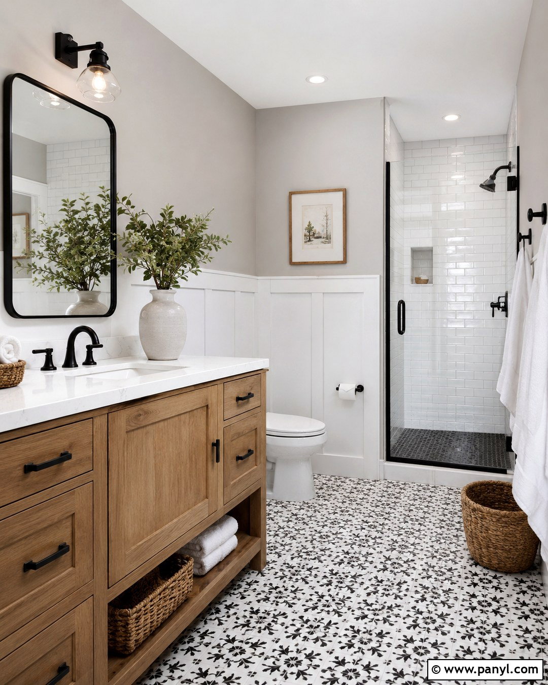 Light Gray Walls With Farmhouse Details - 20 Light Gray Walls Bathroom Ideas