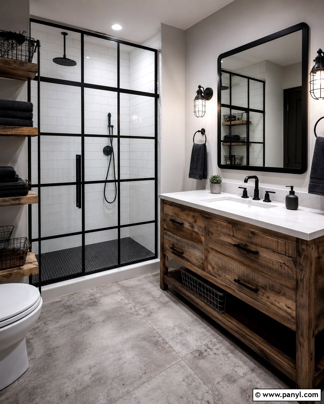 Light Gray Walls With Industrial Details - 20 Light Gray Walls Bathroom Ideas