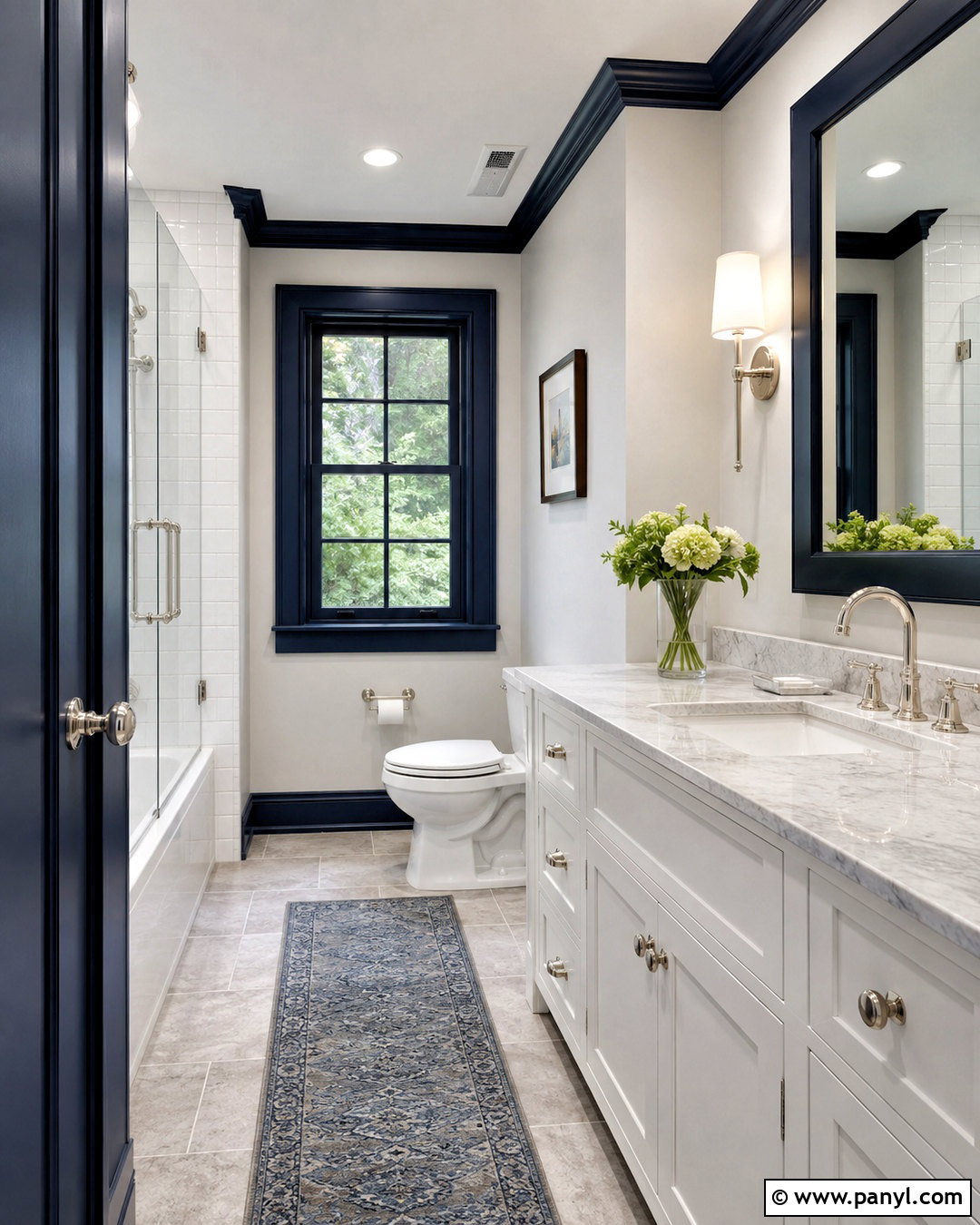 Light Gray Walls With Navy Trim Bathroom - 40 Light Walls With Dark Trim Ideas