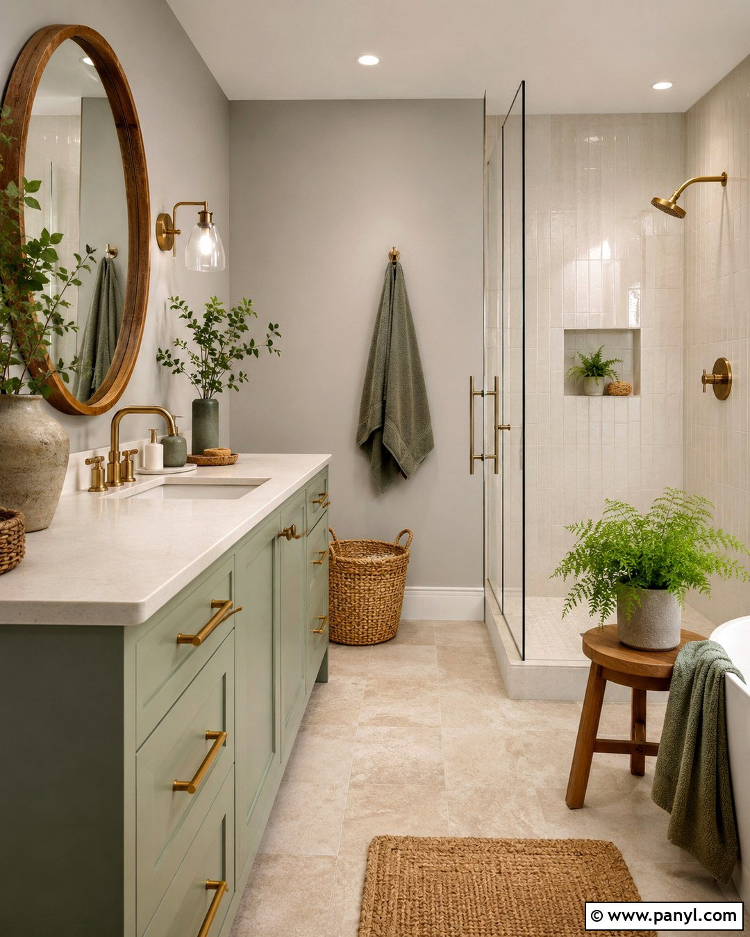 Light Gray Walls With Sage Green Accents - 20 Light Gray Walls Bathroom Ideas