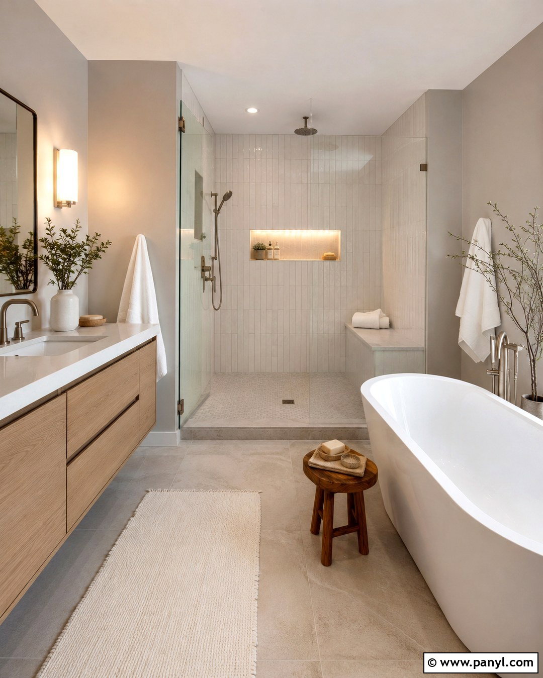 Light Gray Walls With Spa Decor - 20 Light Gray Walls Bathroom Ideas