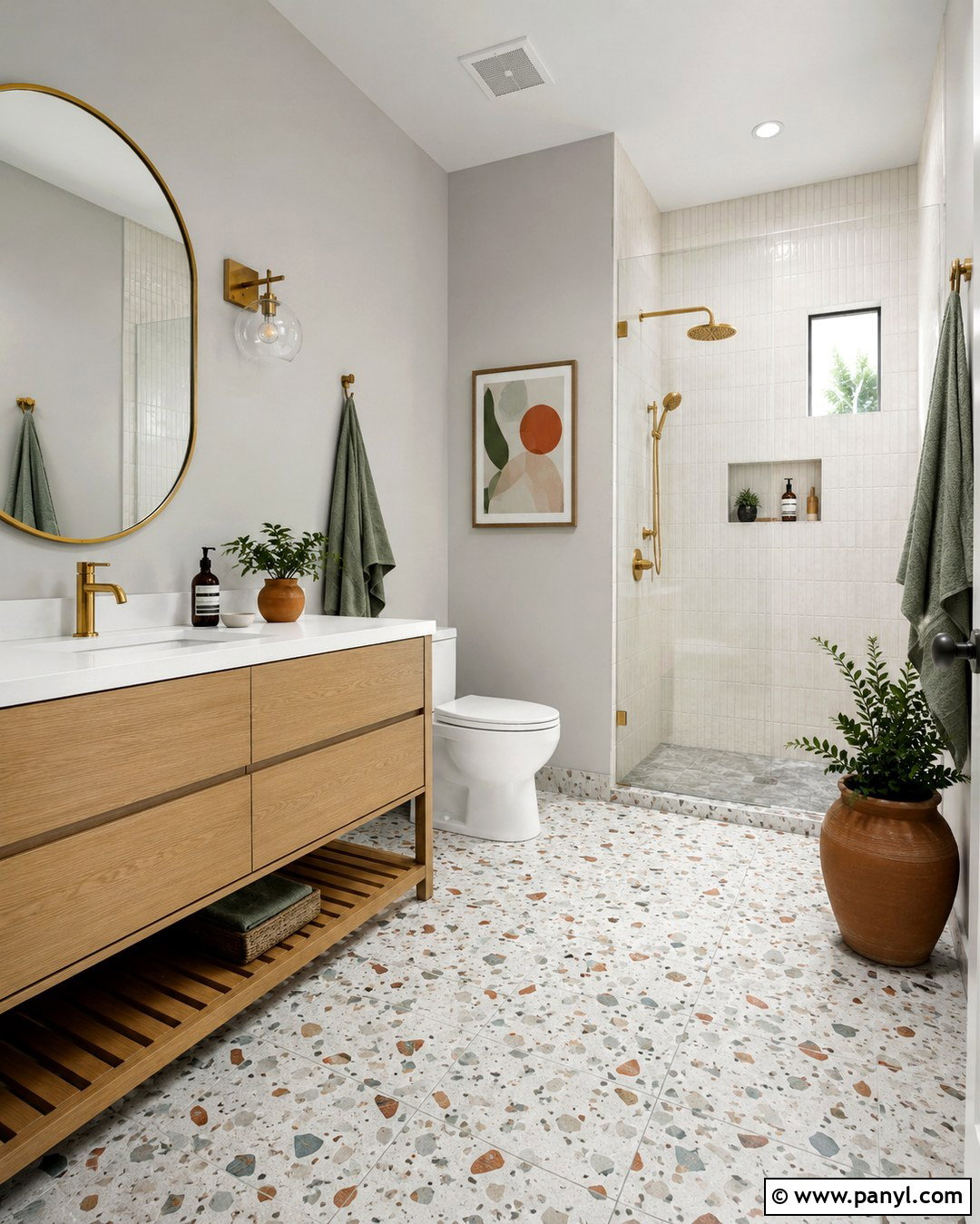 Light Gray Walls With Terrazzo Flooring - 20 Light Gray Walls Bathroom Ideas