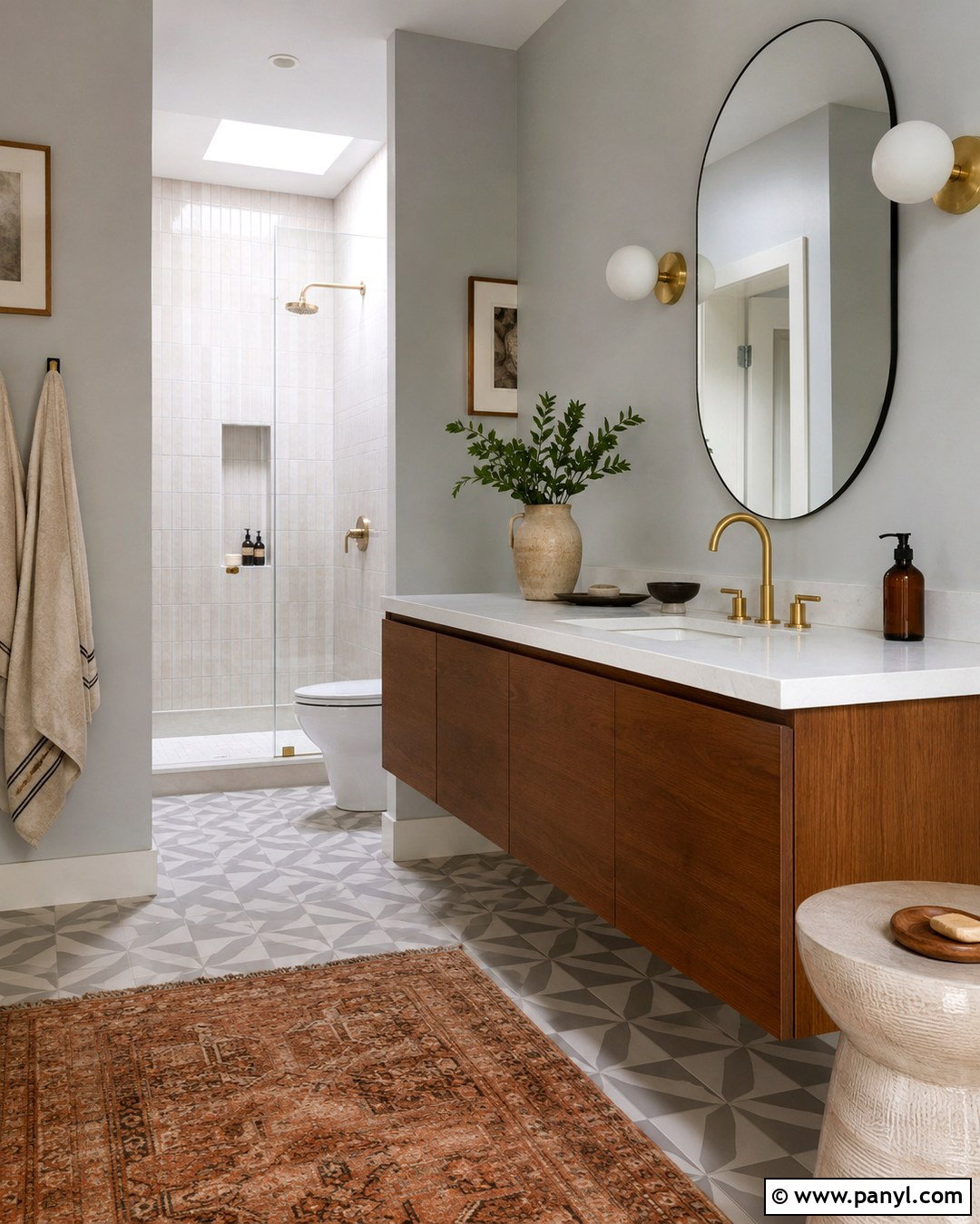 Light Gray Walls With Walnut Vanity - 20 Light Gray Walls Bathroom Ideas