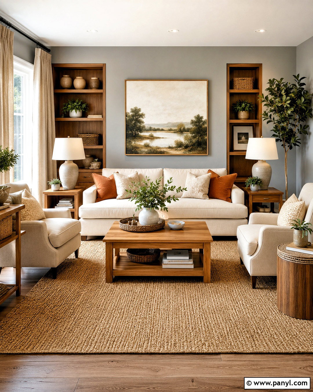 Light Gray Walls With Warm Wood Furniture - 20 light gray walls living room ideas
