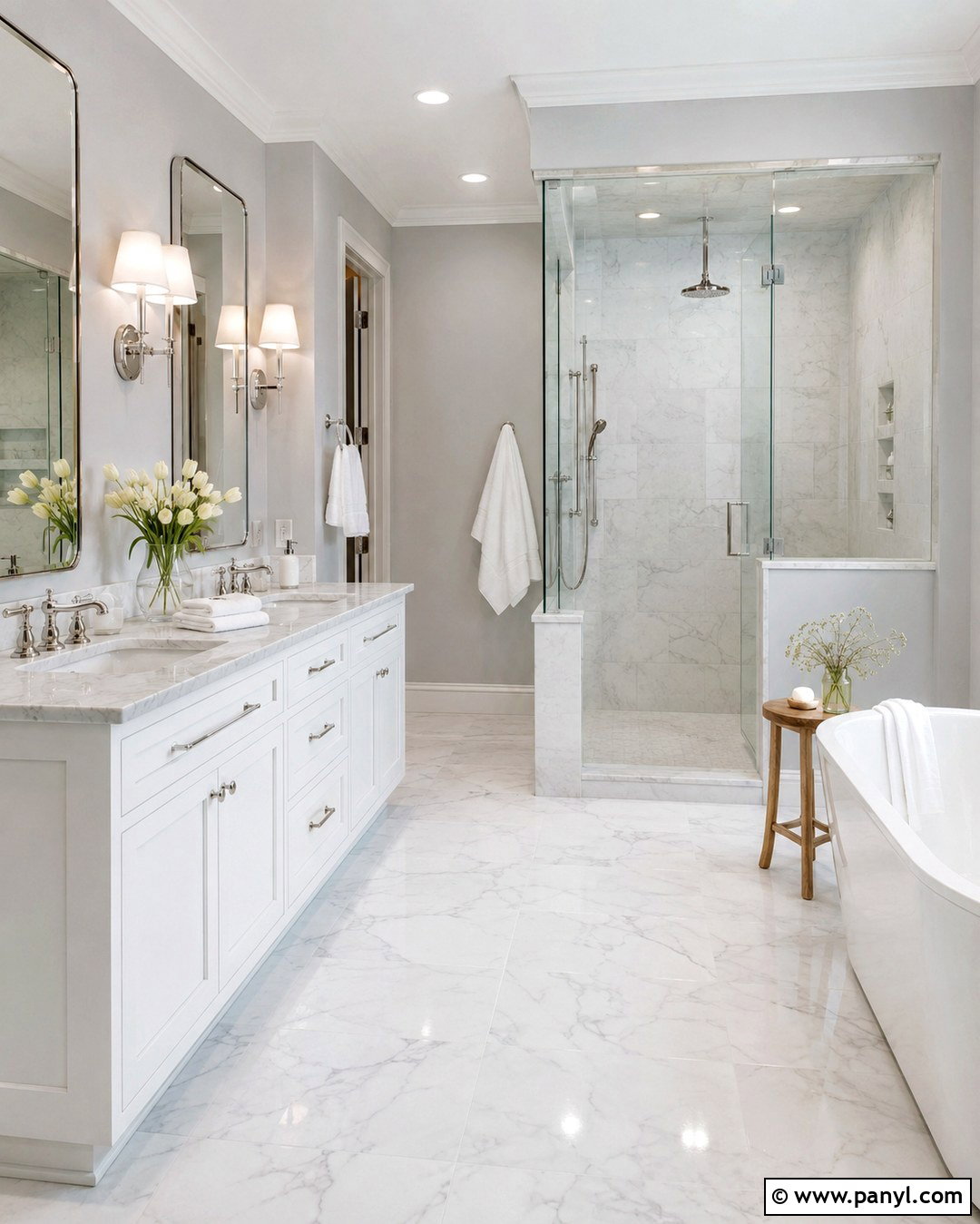 Light Gray Walls With White Marble - 20 Light Gray Walls Bathroom Ideas