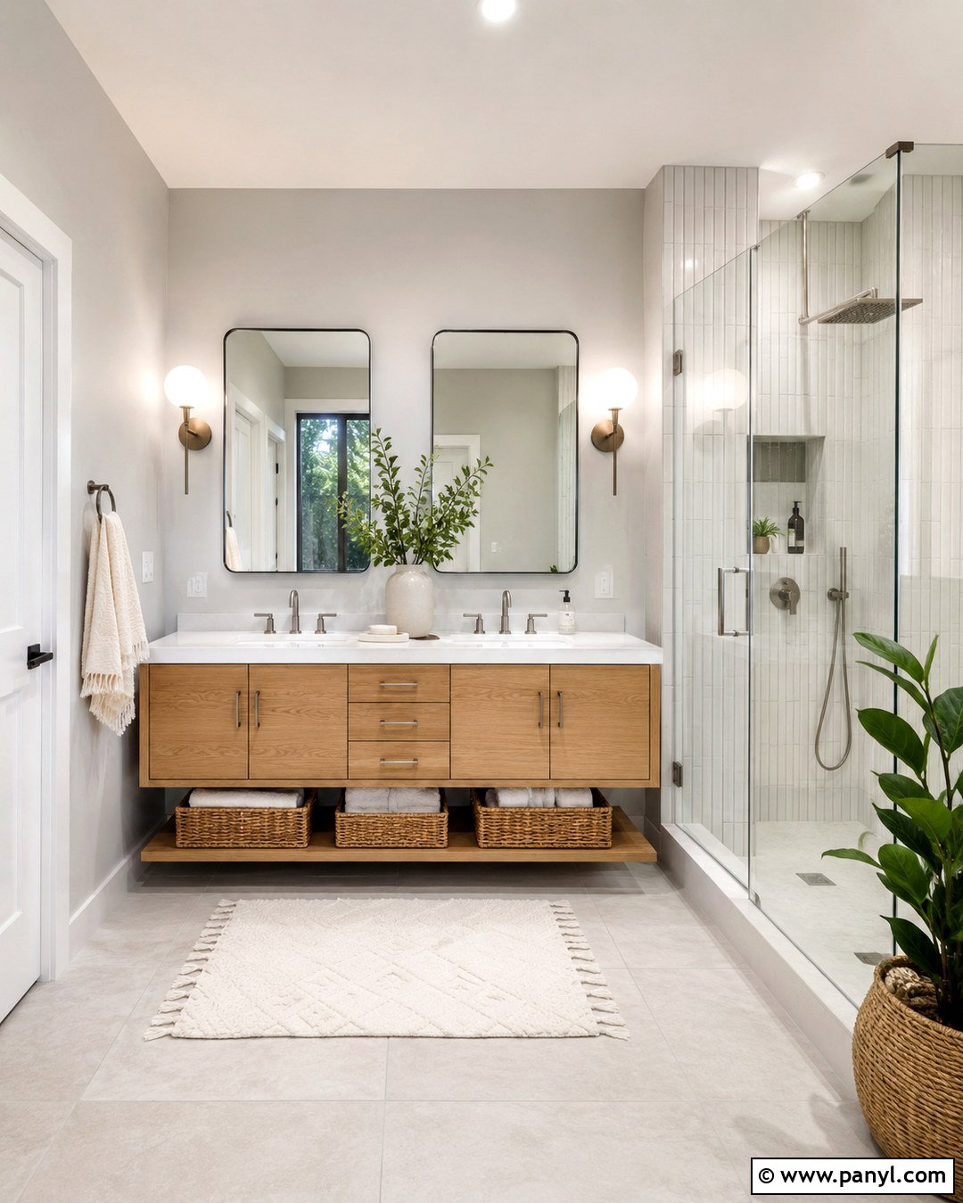 Light Gray Walls With White Oak Vanity - 20 Light Gray Walls Bathroom Ideas