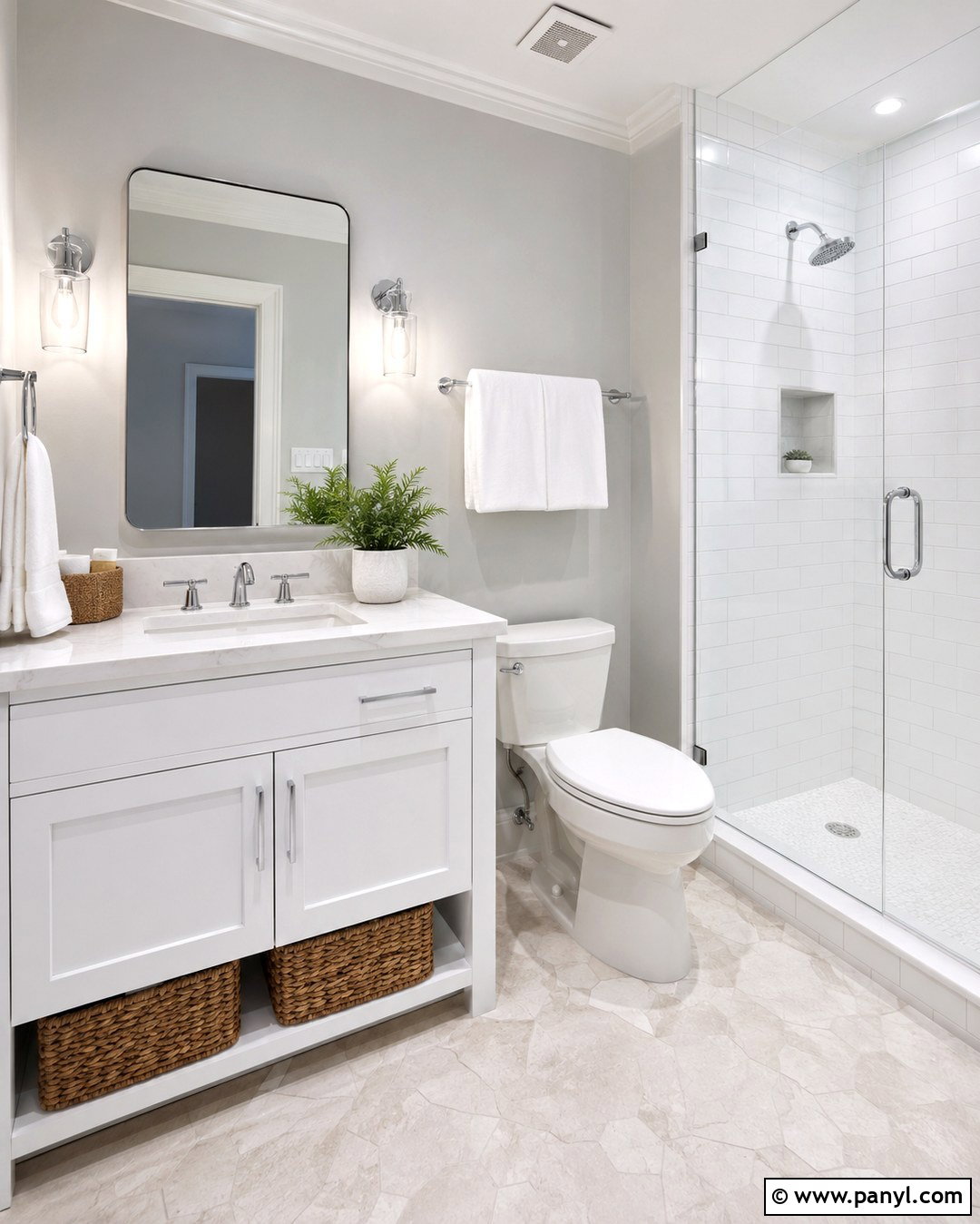 Light Gray Walls With White Vanity - 20 Small Bathroom With Gray Walls