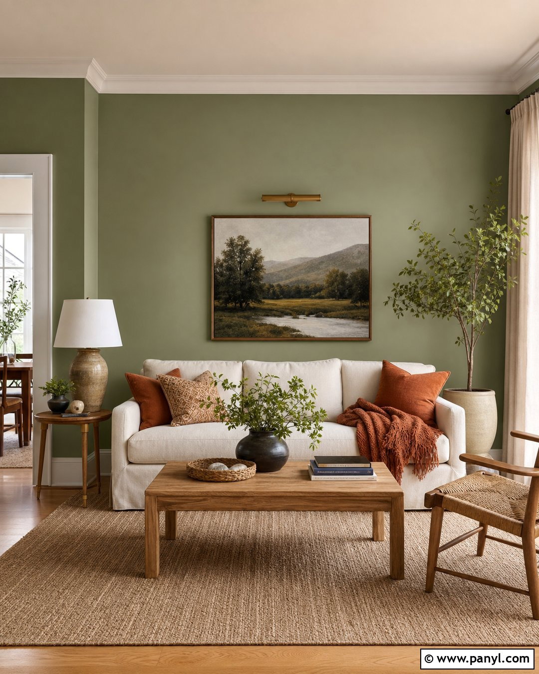 Light Green Accent Wall With Cream Sofa - 30 Light Green Accent Wall Ideas