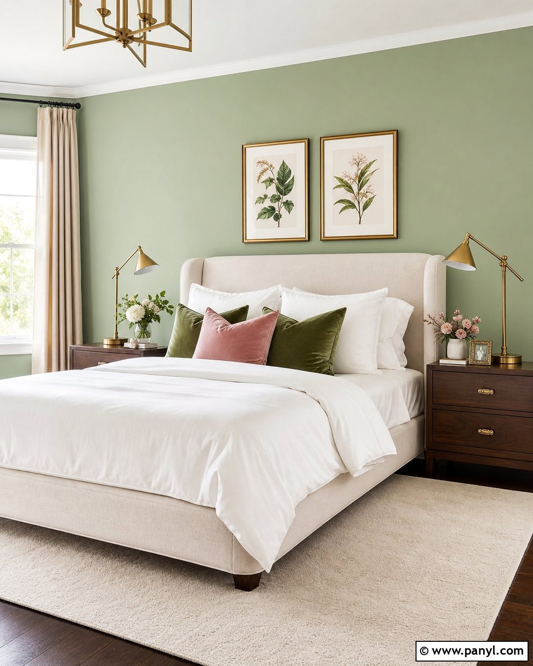 Light Green Accent Wall With Gold Decor - 30 Light Green Accent Wall Ideas