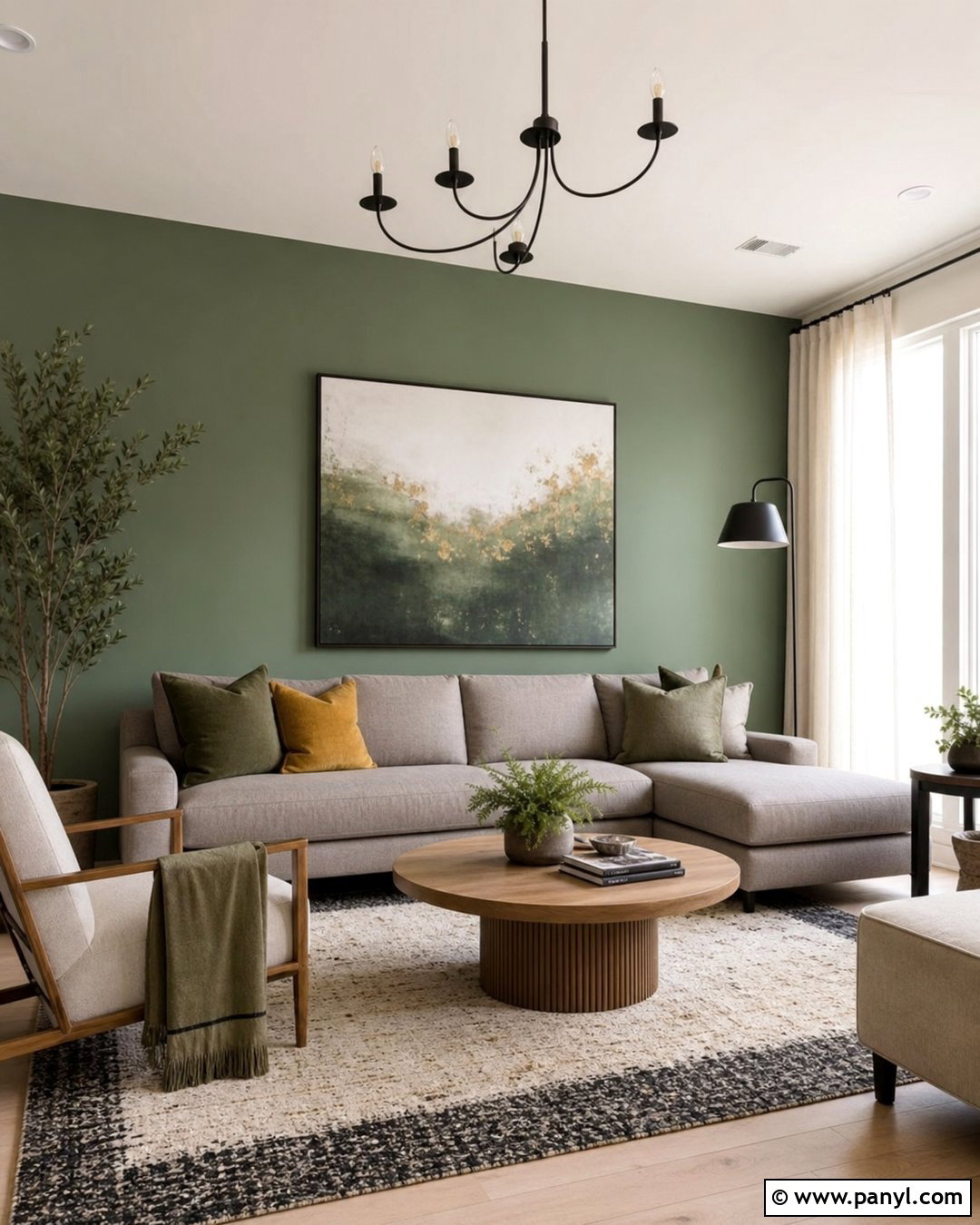 Light Green Accent Wall With Gray Sofa - 30 Light Green Accent Wall Ideas