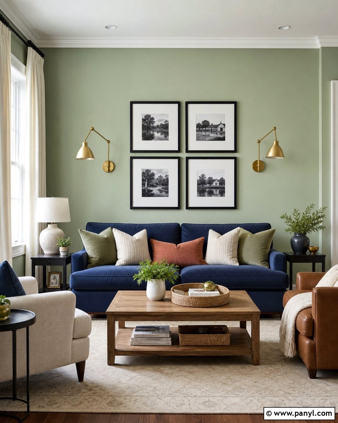 Light Green Accent Wall With Navy Decor - 30 Light Green Accent Wall Ideas