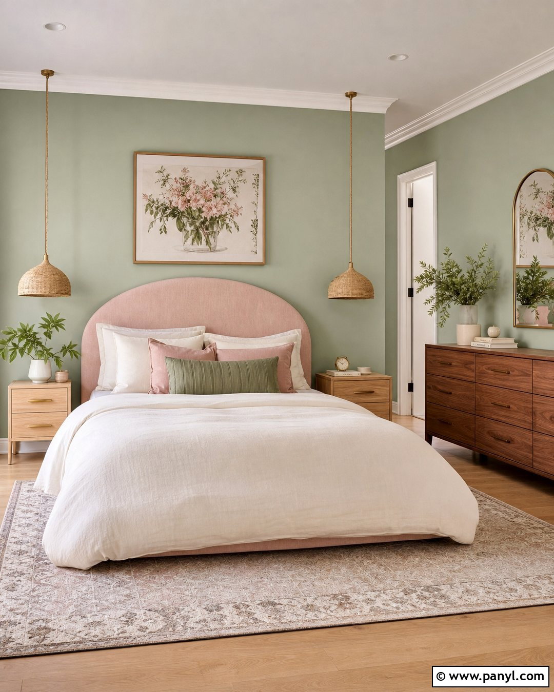 Light Green Accent Wall With Pink Decor - 30 Light Green Accent Wall Ideas