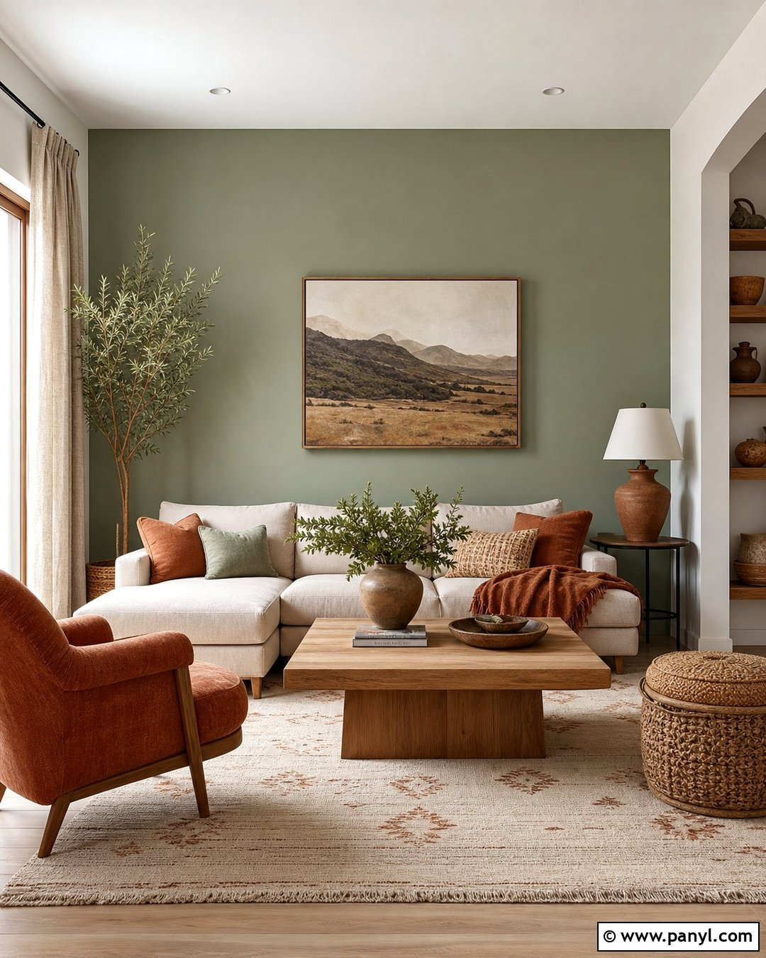 Light Green Accent Wall With Terracotta Decor - 30 Light Green Accent Wall Ideas