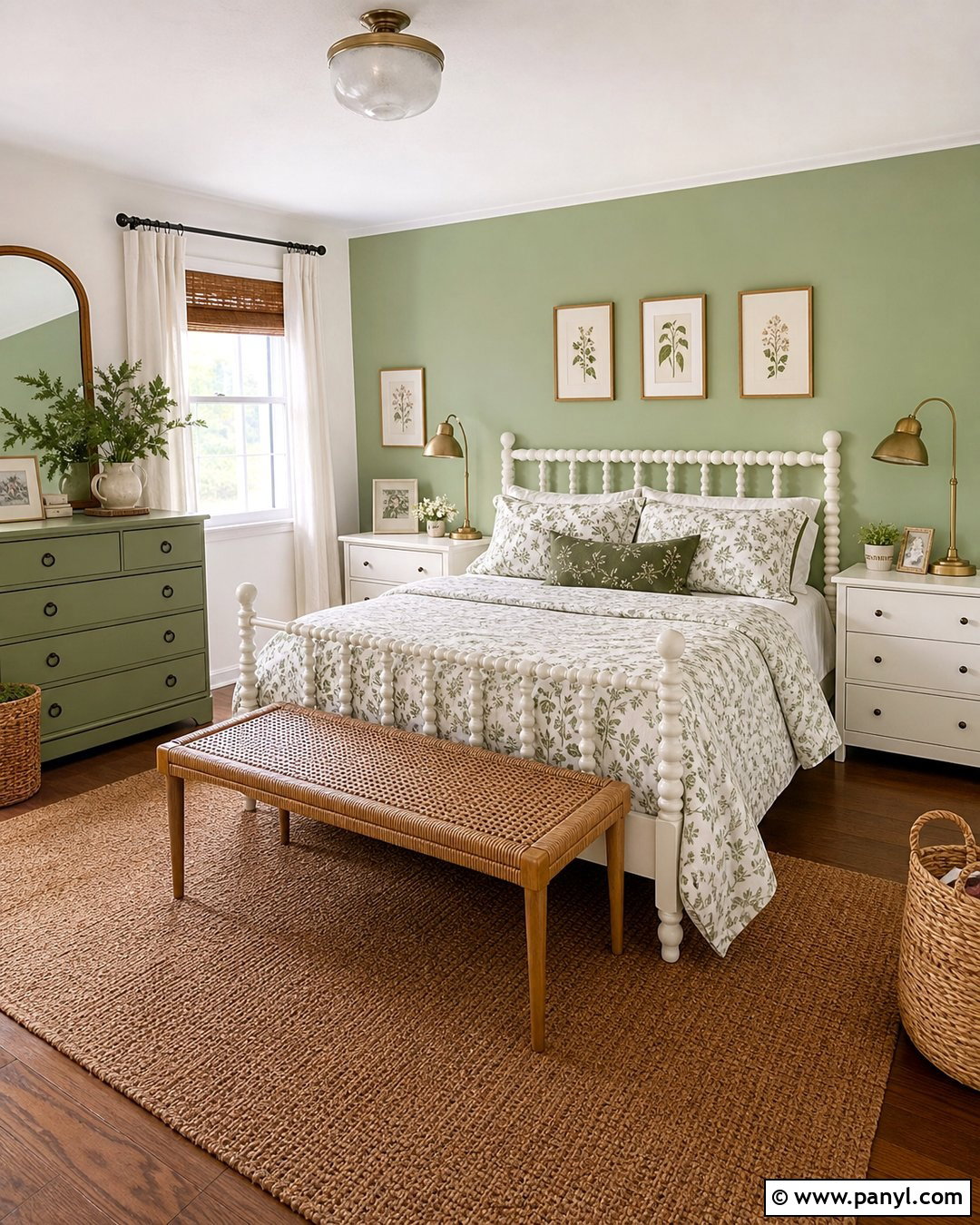 Light Green Accent Wall With White Furniture - 30 Light Green Accent Wall Ideas