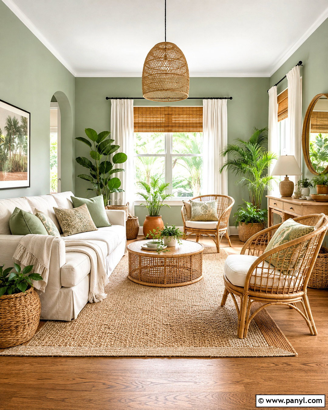 Light Green And Natural Rattan Living Room - 20 light green living room color scheme ideas