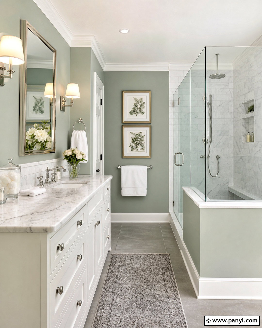 Light Green Bathroom Walls With Carrara Marble - 20 light green bathroom walls