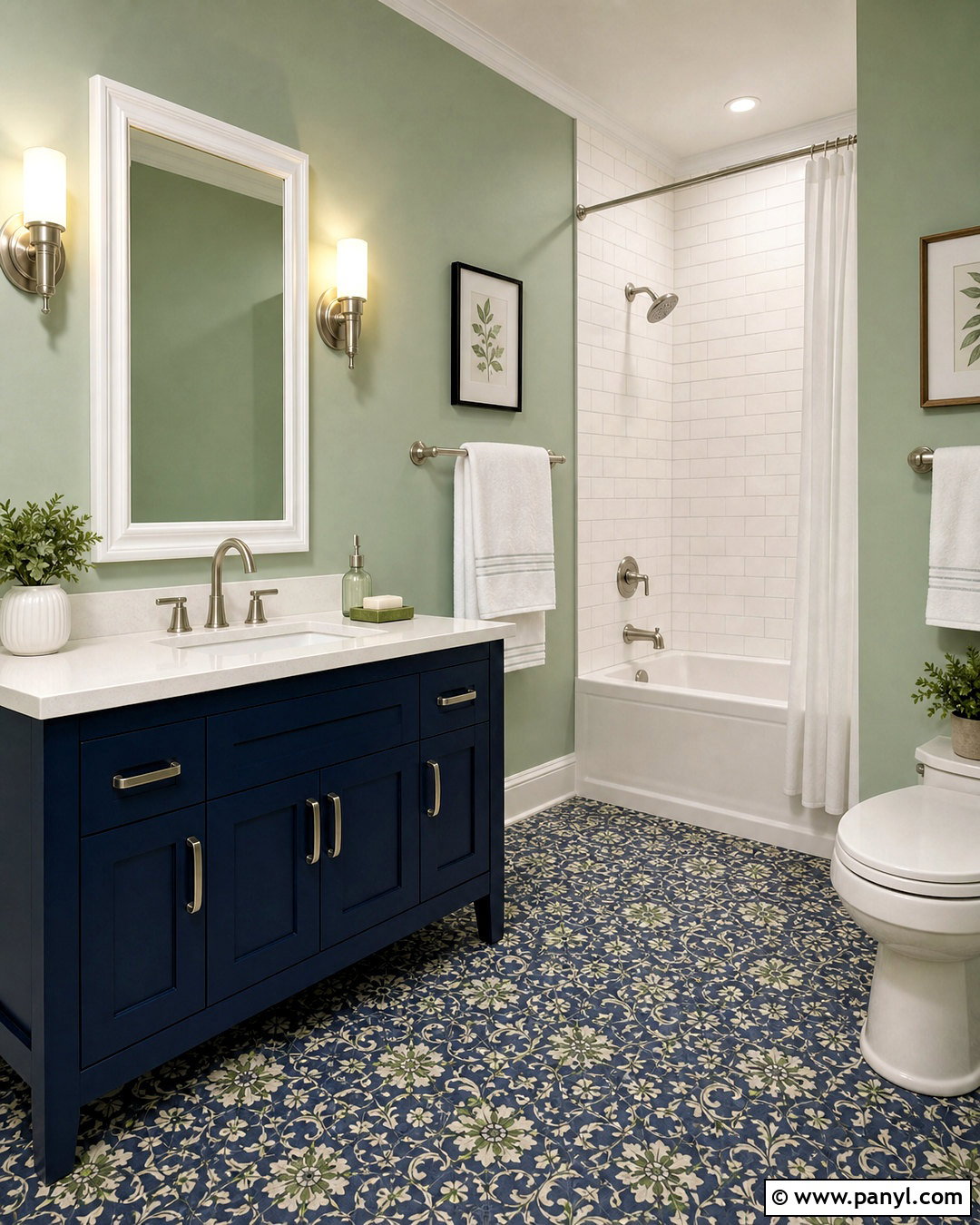 Light Green Bathroom Walls With Navy Vanity - 20 light green bathroom walls