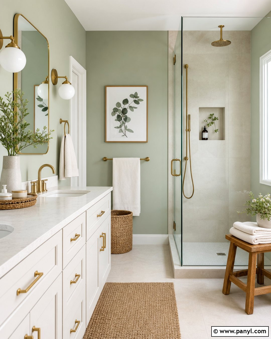 Light Green Bathroom With Brass Fixtures - 35 light green wall paint ideas