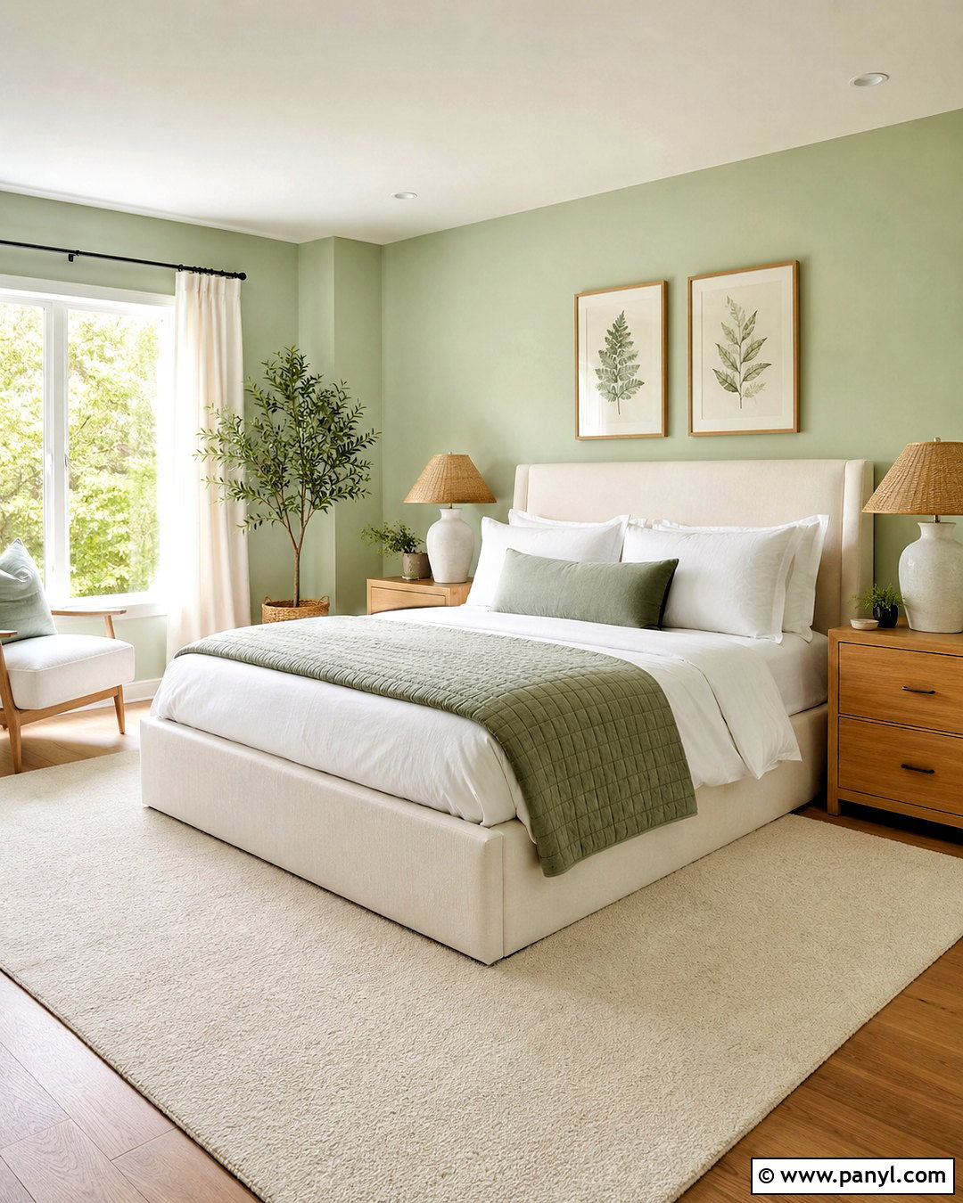 Light Green Bedroom With White Bedding - 20 light green rooms