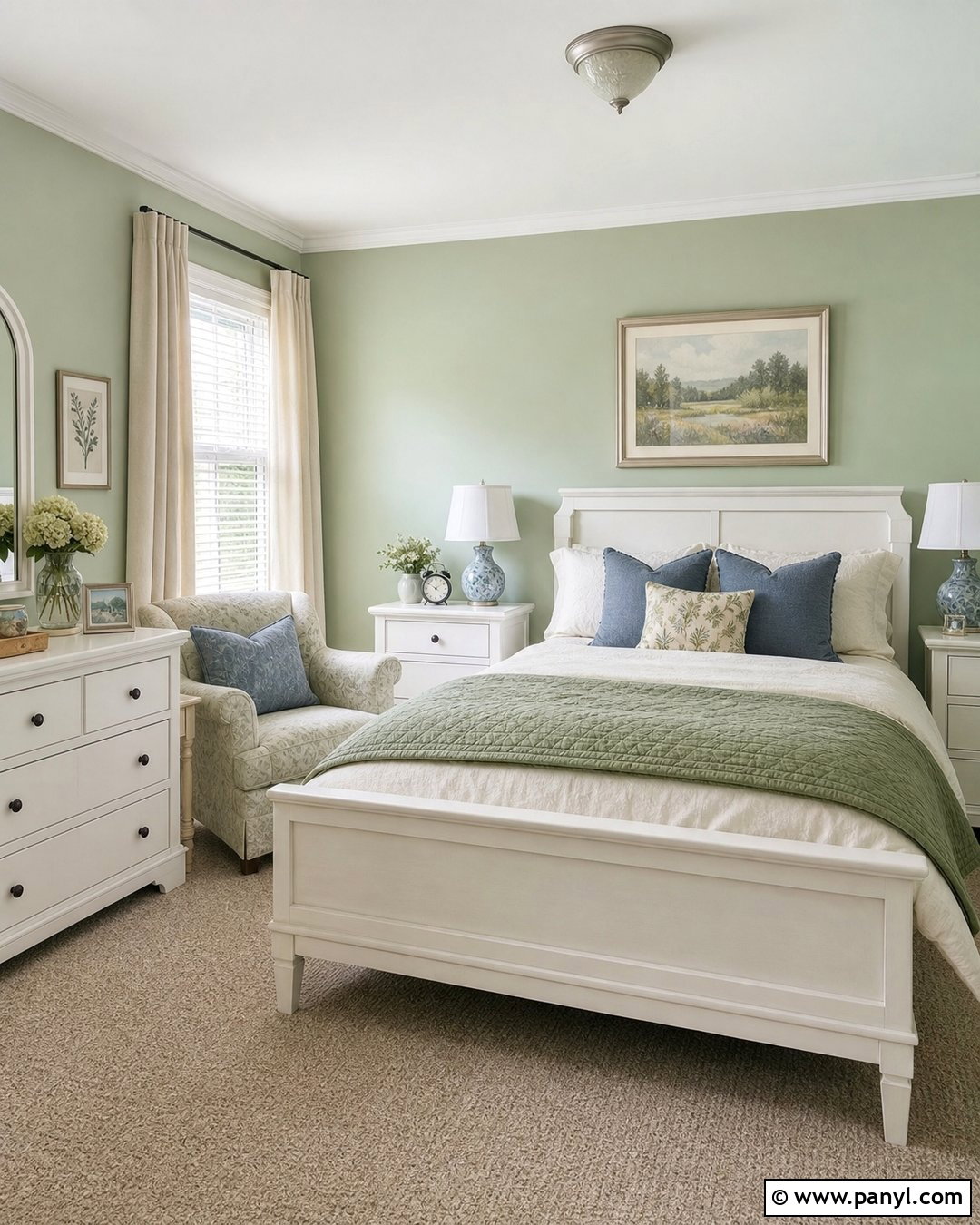 Light Green Bedroom With White Furniture - 35 light green wall paint ideas