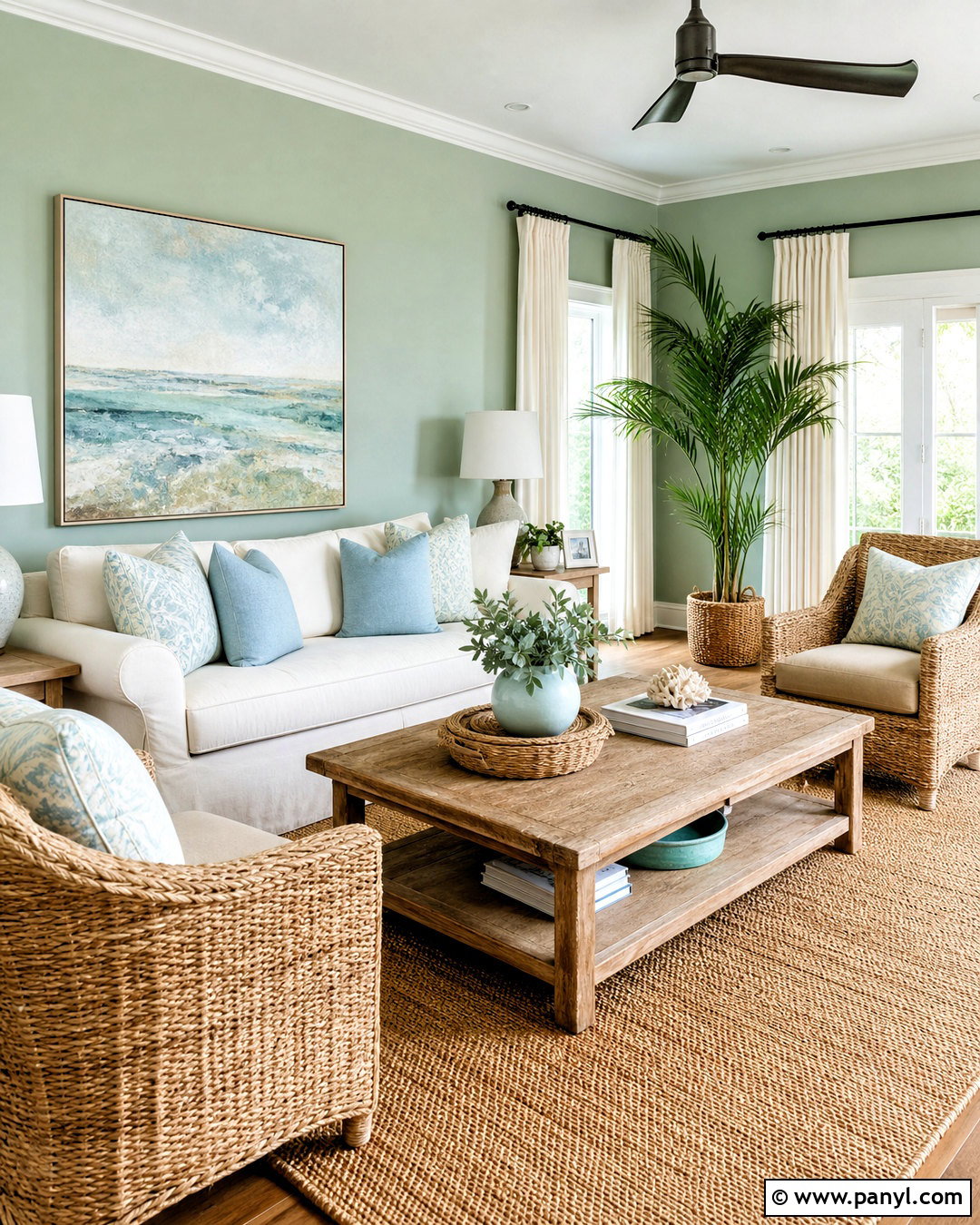 Light Green Coastal Living Room - 20 light green interior ideas
