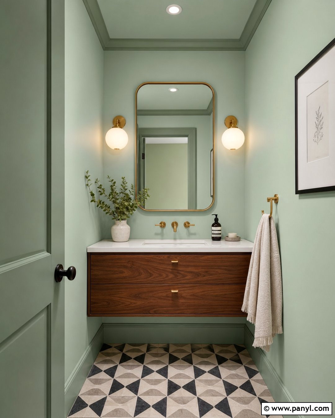 Light Green Color Drenched Powder Room - 30 light green wall color ideas
