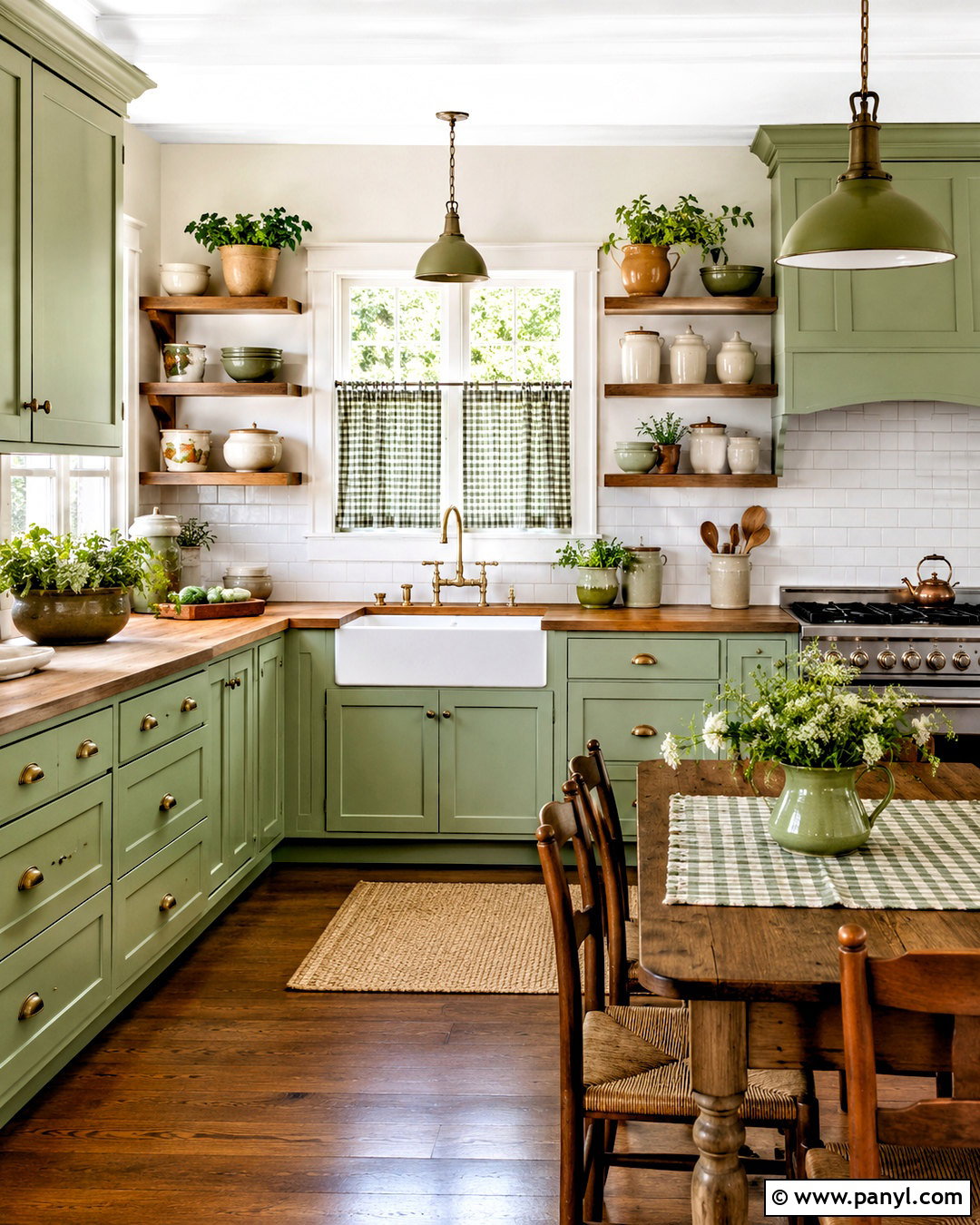 Light Green Cottage Kitchen With Open Shelves - 20 light green rooms