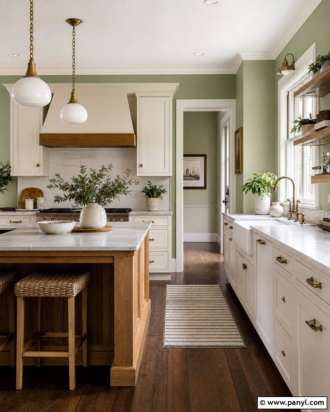 Light Green Farmhouse Kitchen With Dark Floors - 20 Light Green Walls Dark Floors