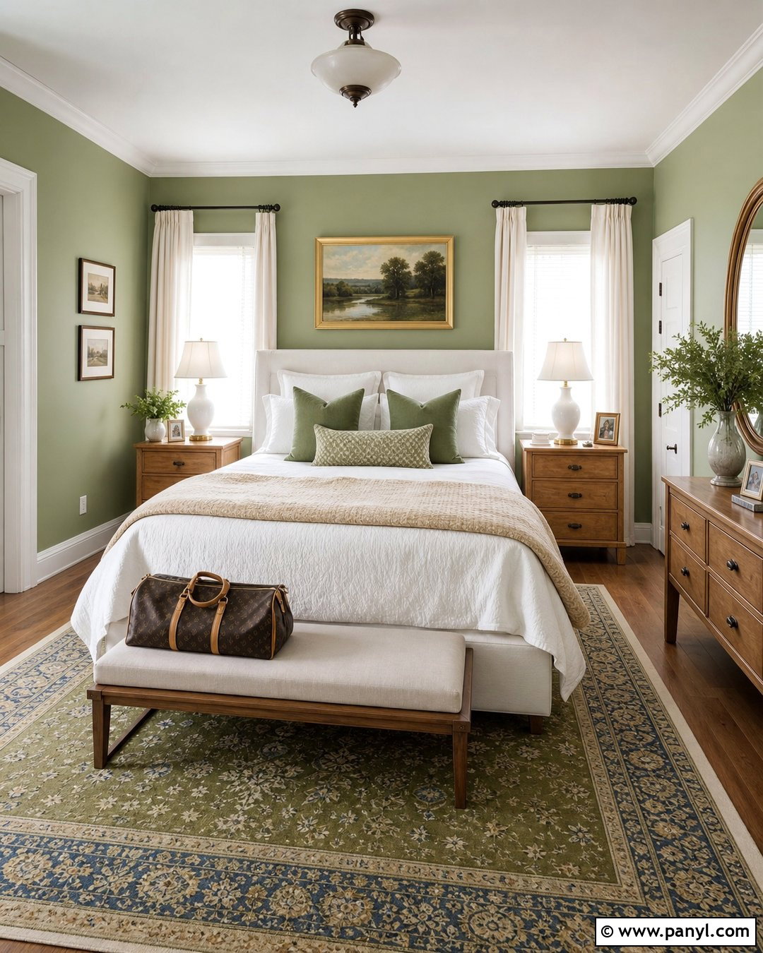 Light Green Guest Bedroom With White Trim - 20 Light Green Walls With White Trim Ideas