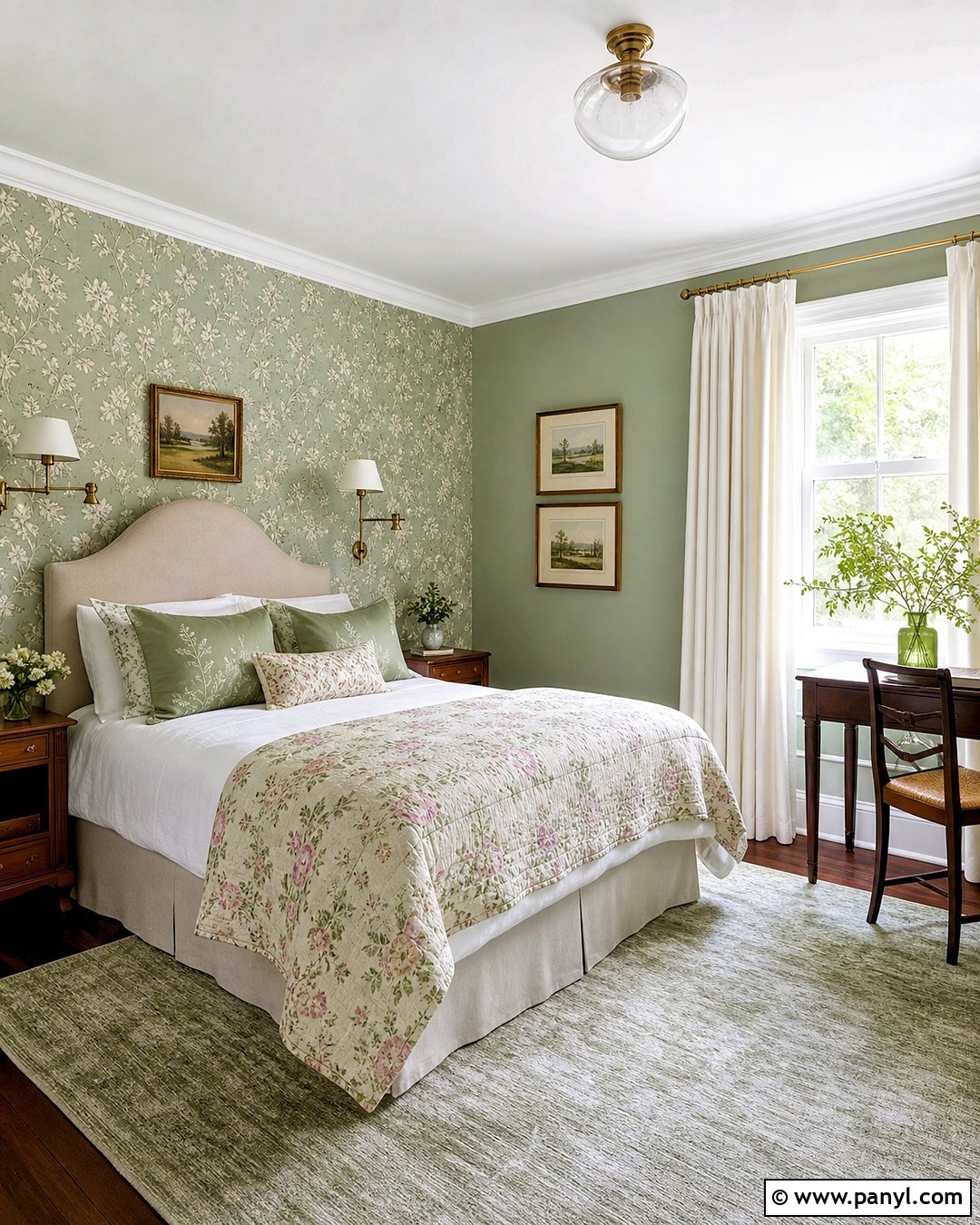 Light Green Guest Room With Floral Wallpaper - 20 light green interior ideas