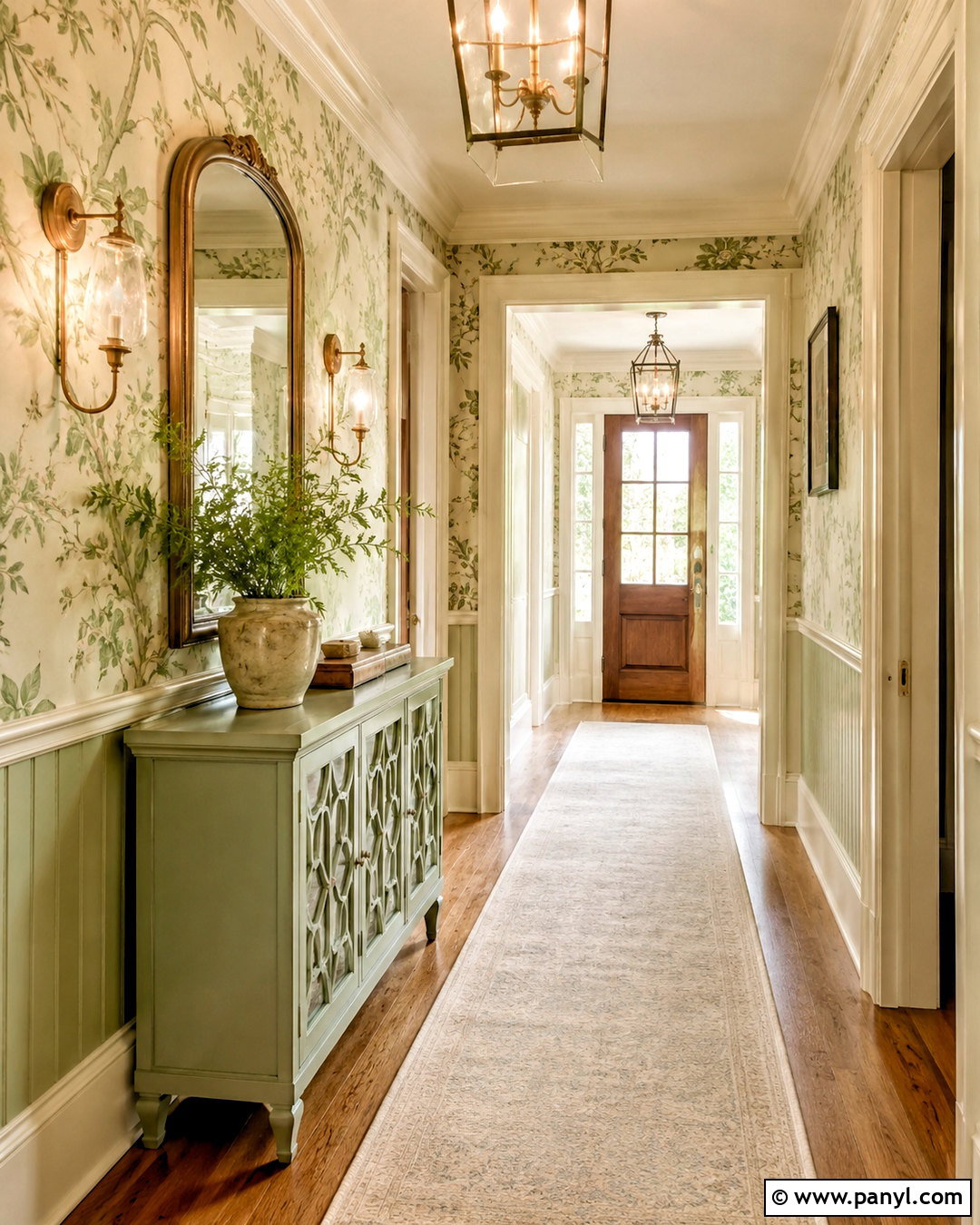 Light Green Hallway With Botanical Wallpaper - 20 light green hallway ideas