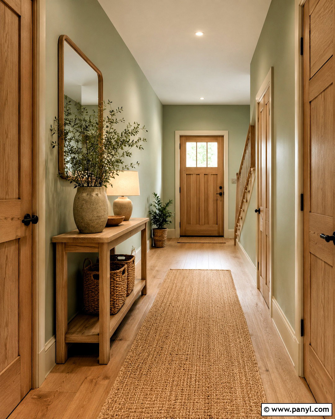 Light Green Hallway With Natural Wood - 20 light green hallway ideas