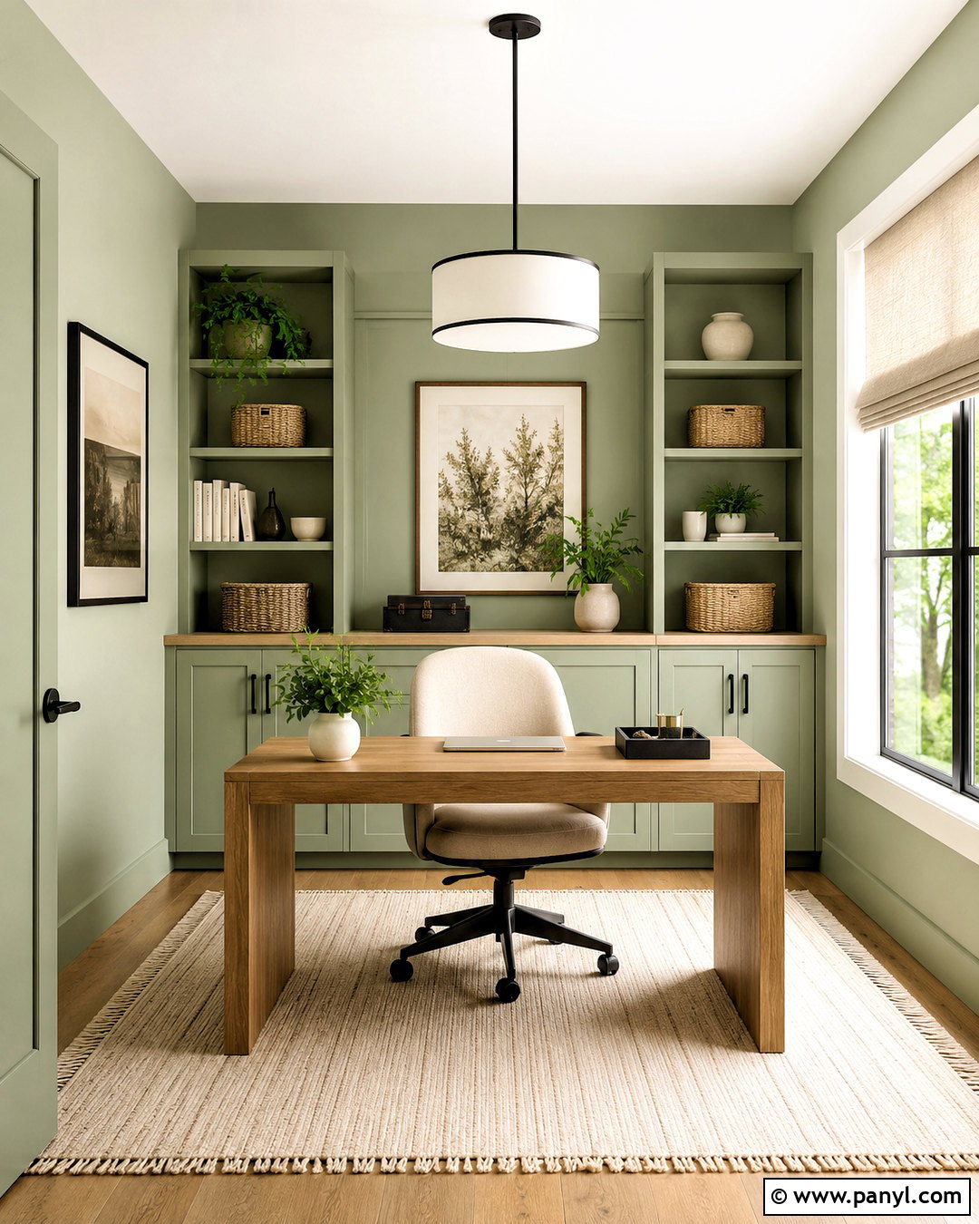 Light Green Home Office With Built-In Storage - 20 light green room ideas
